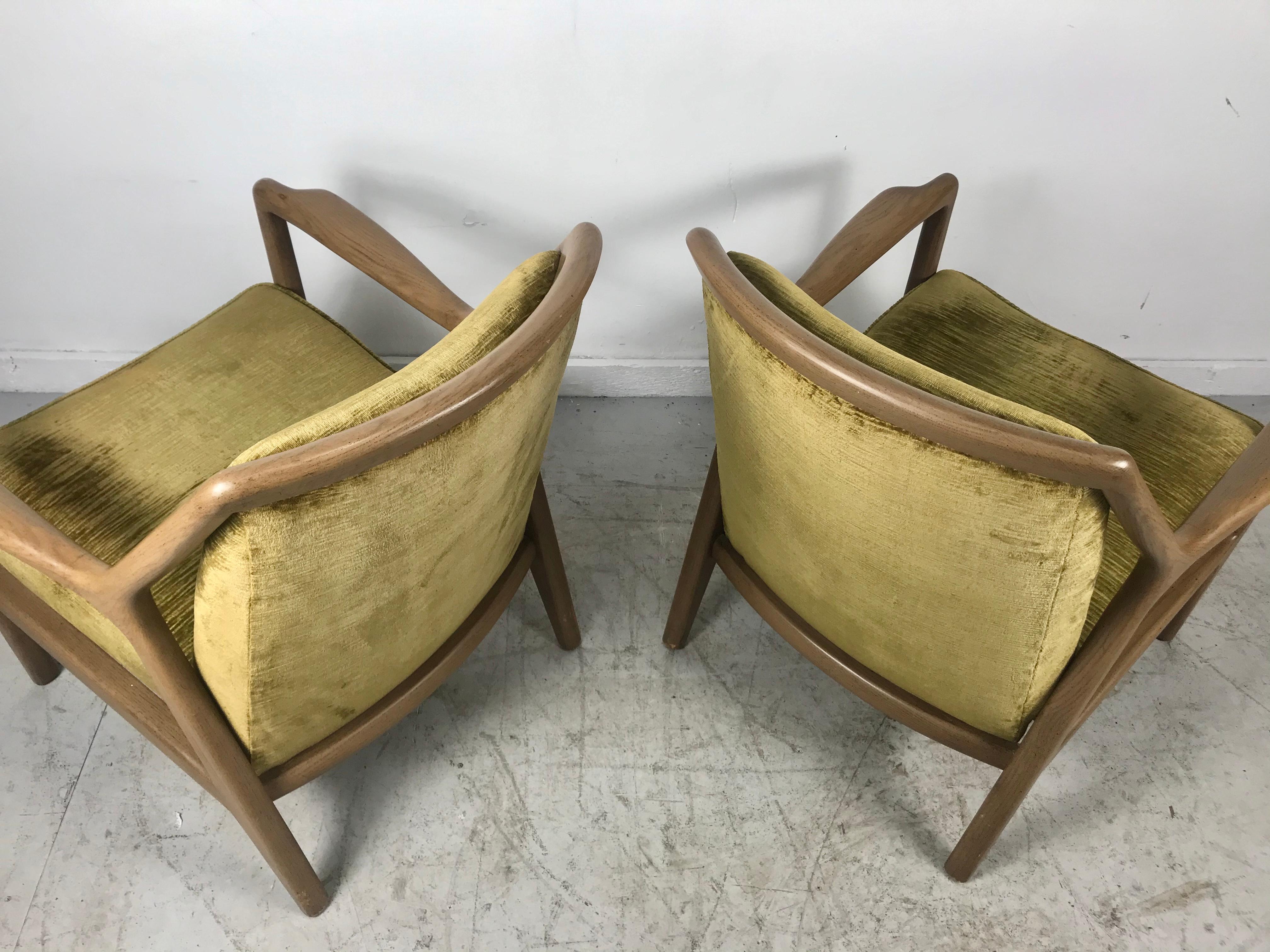 Velvet Pair of Modernist Ash Group Chairs by Jack Van der Molen for Jamestown Lounge