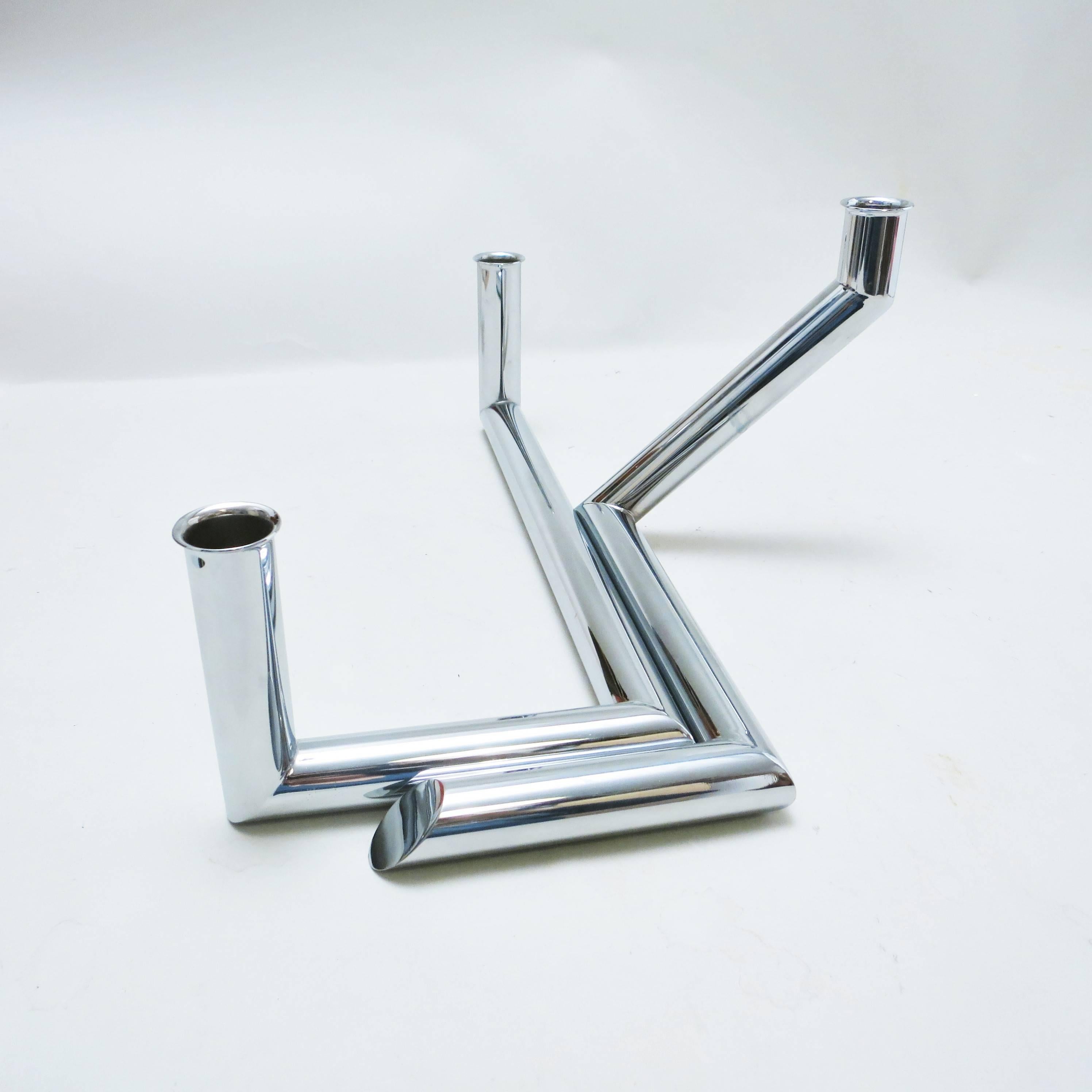 Metal Pair of Modernist Asymmetrical Candlesticks, circa 1970