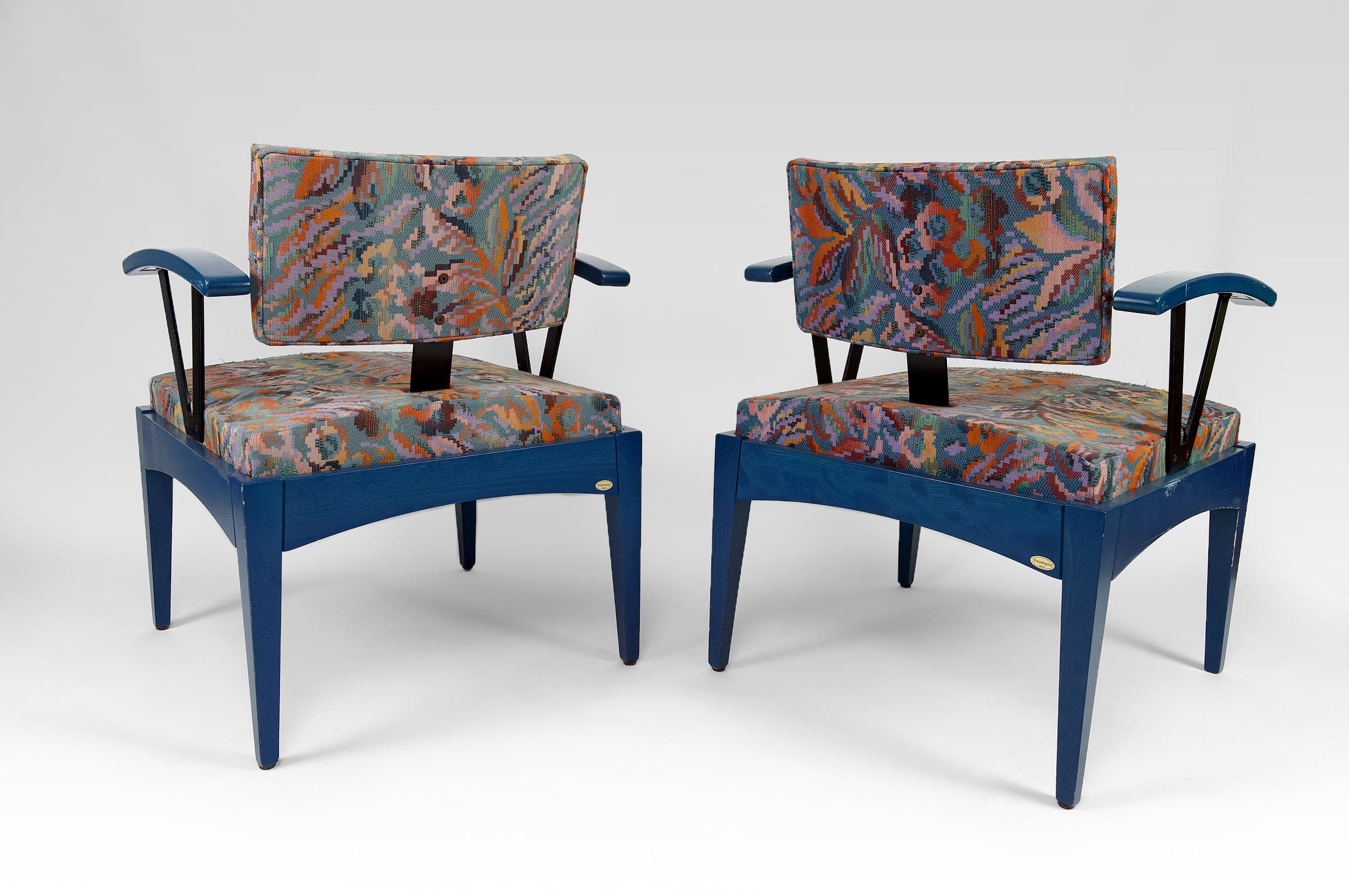 Painted Pair of modernist Baumann armchairs, France, 1970s/80s For Sale