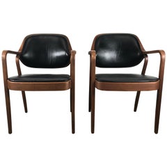 Modernistisches Paar Stühle aus Bugholz, Mahagoni und Leder von Don Pettit für Knoll
