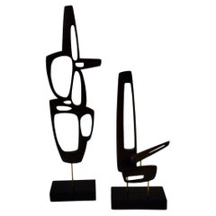 Pair of Modernist Biomorphic Abstract Mahogany Wood Tabletop Sculptures