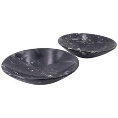 Pair of Modernist Black Italian Marble Bowls or Catch All