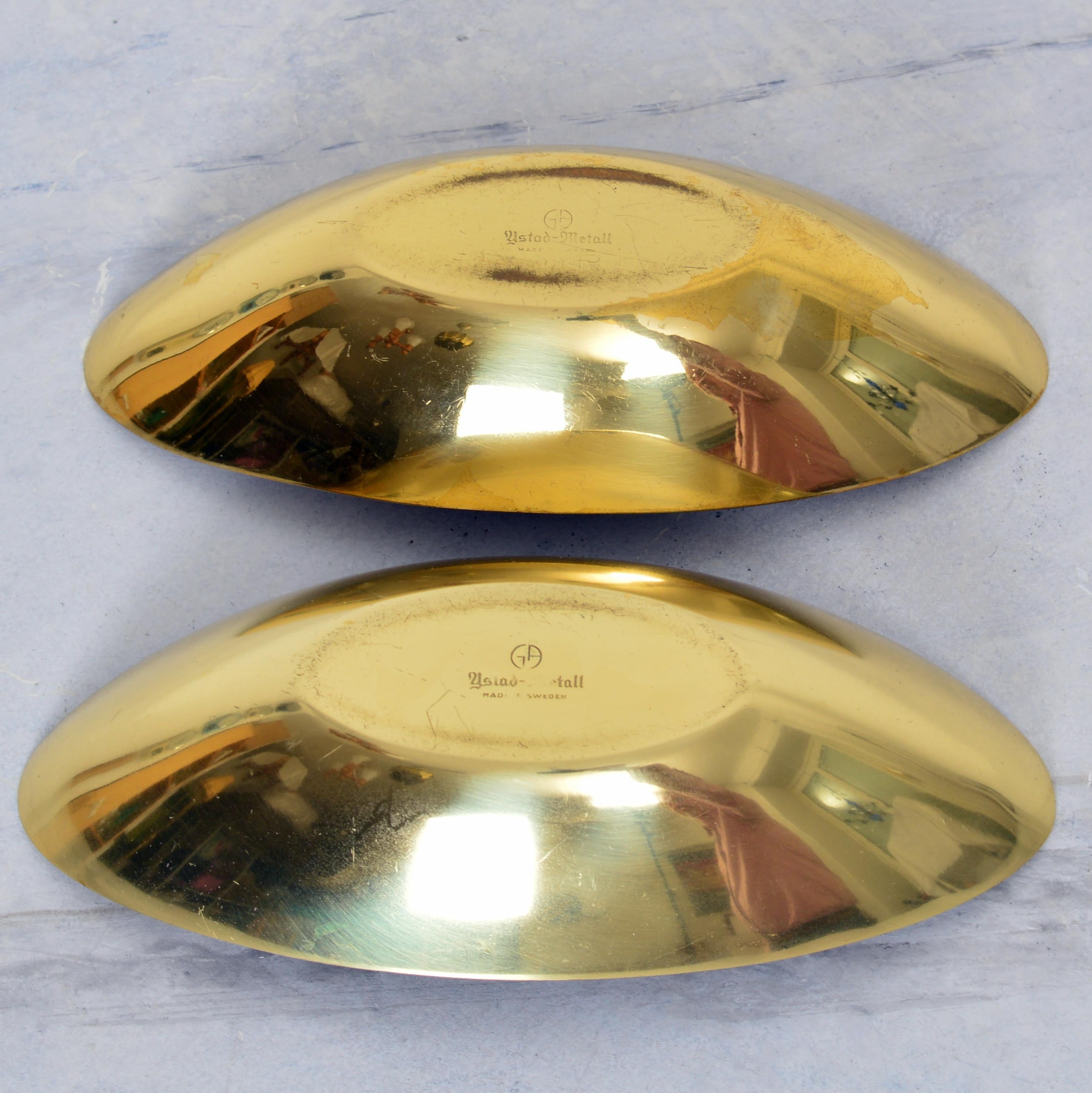 Enameled Pair of Modernist Bowls in Brass by Gunnar Ander for Ystad Metall Sweden For Sale