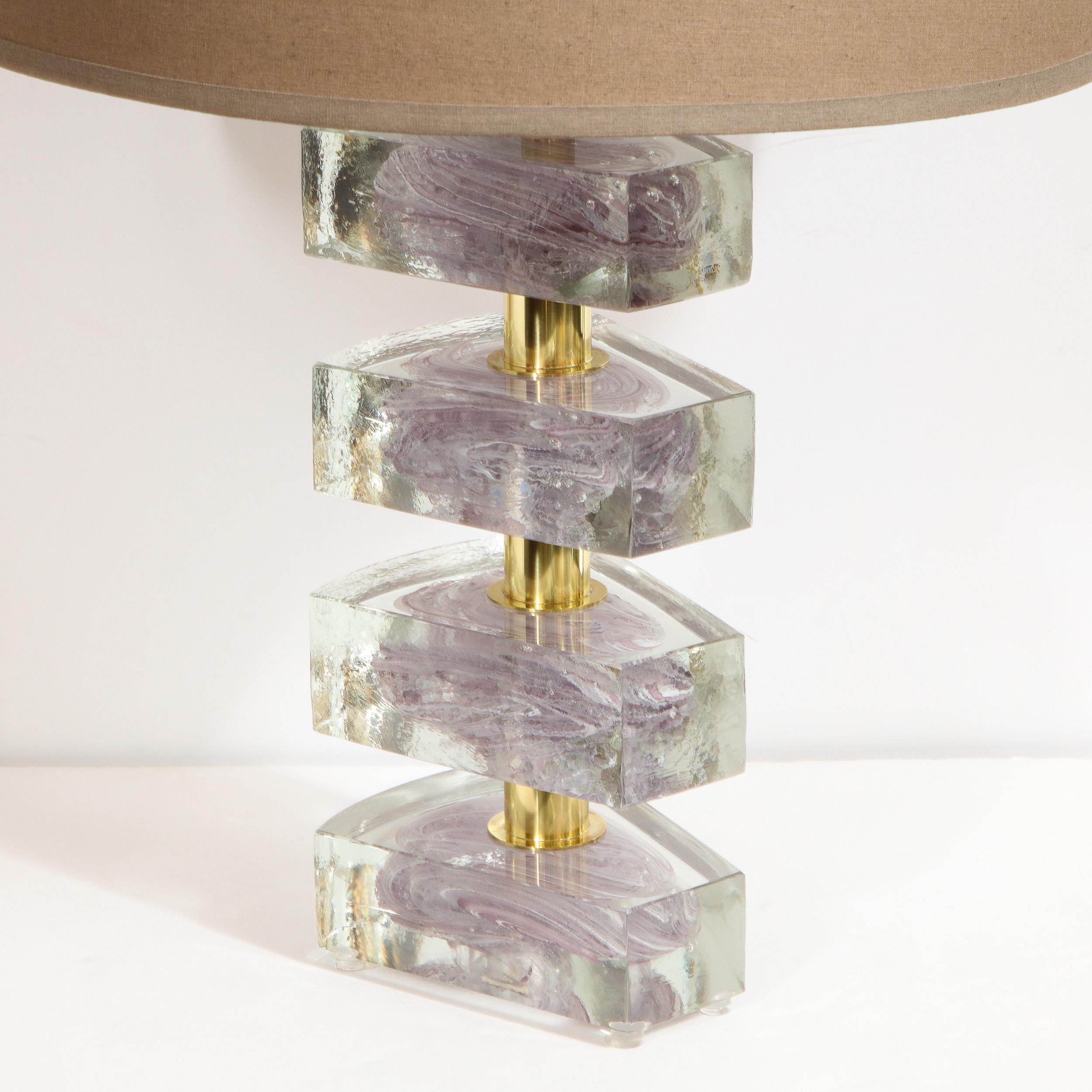 Paire de lampes « Cloud » modernistes en laiton et verre de Murano translucide soufflé à la main en vente 3
