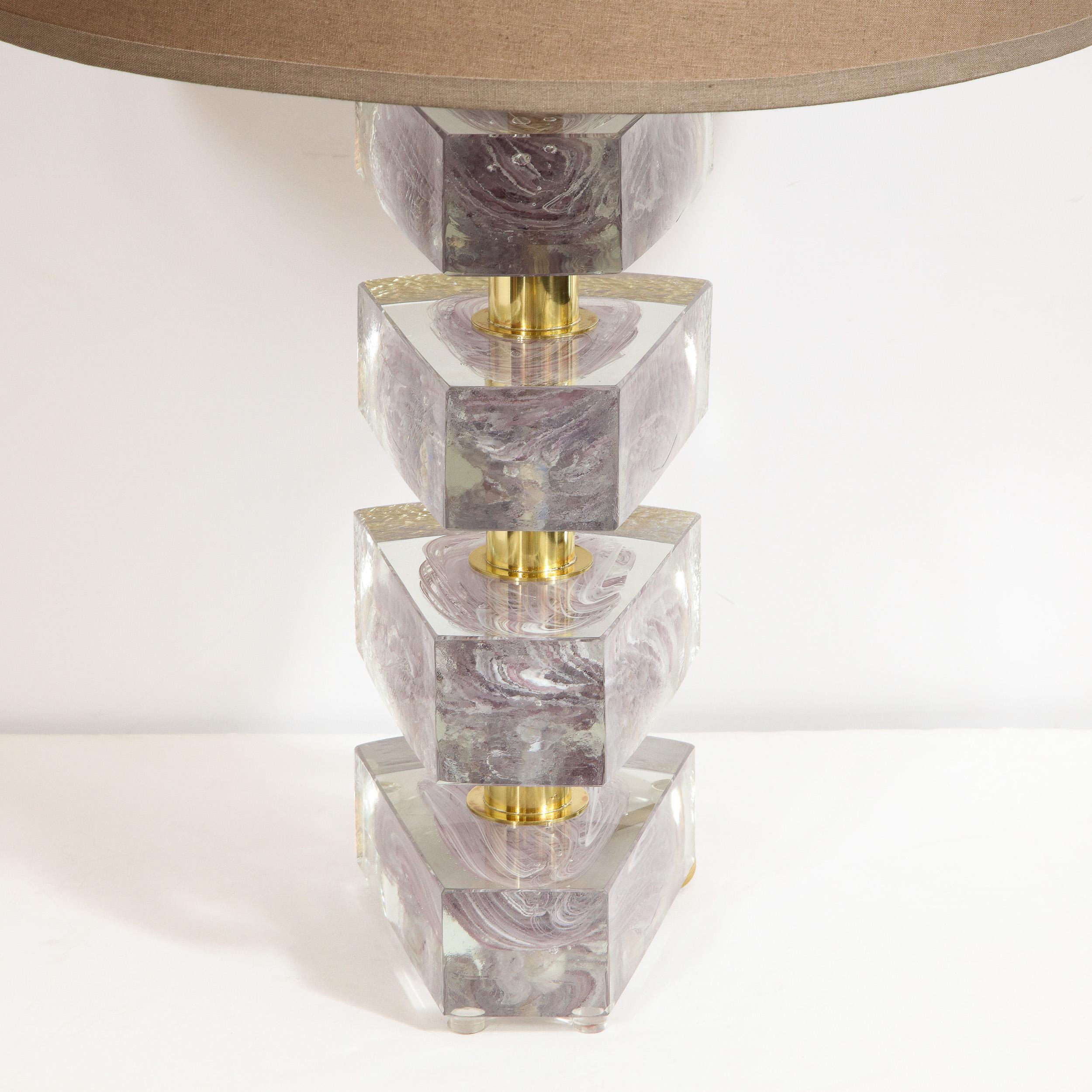 Paire de lampes « Cloud » modernistes en laiton et verre de Murano translucide soufflé à la main en vente 7