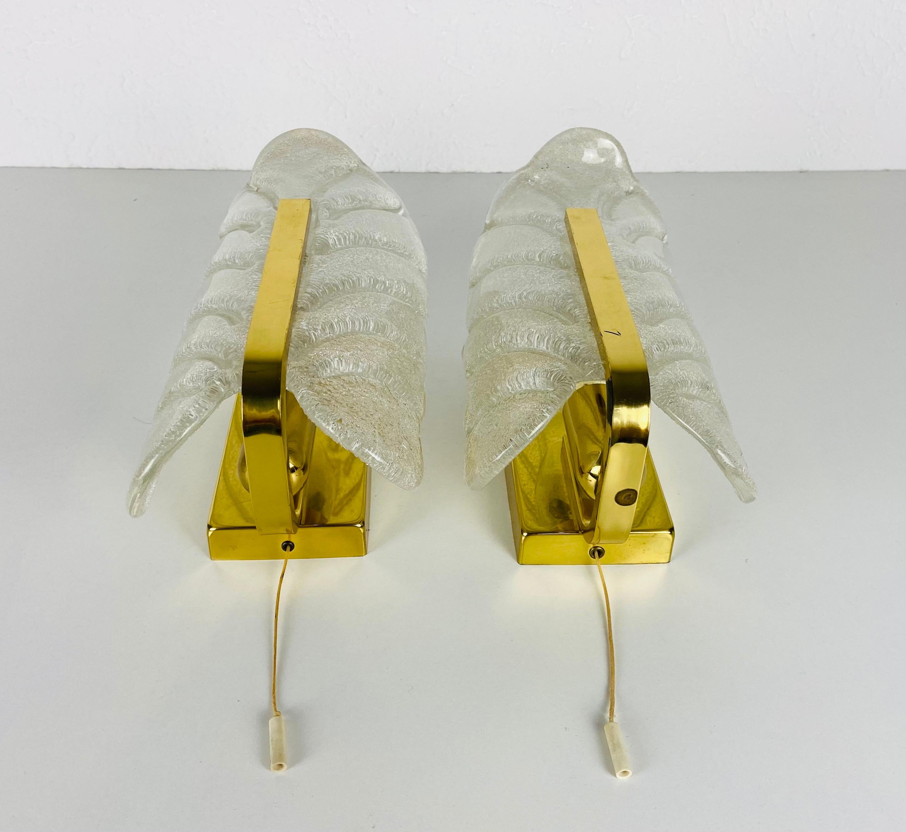 Swedish Pair of Modernist Brass and Opaline Glass Wall Lamps by Carl Fagerlund, 1960s For Sale