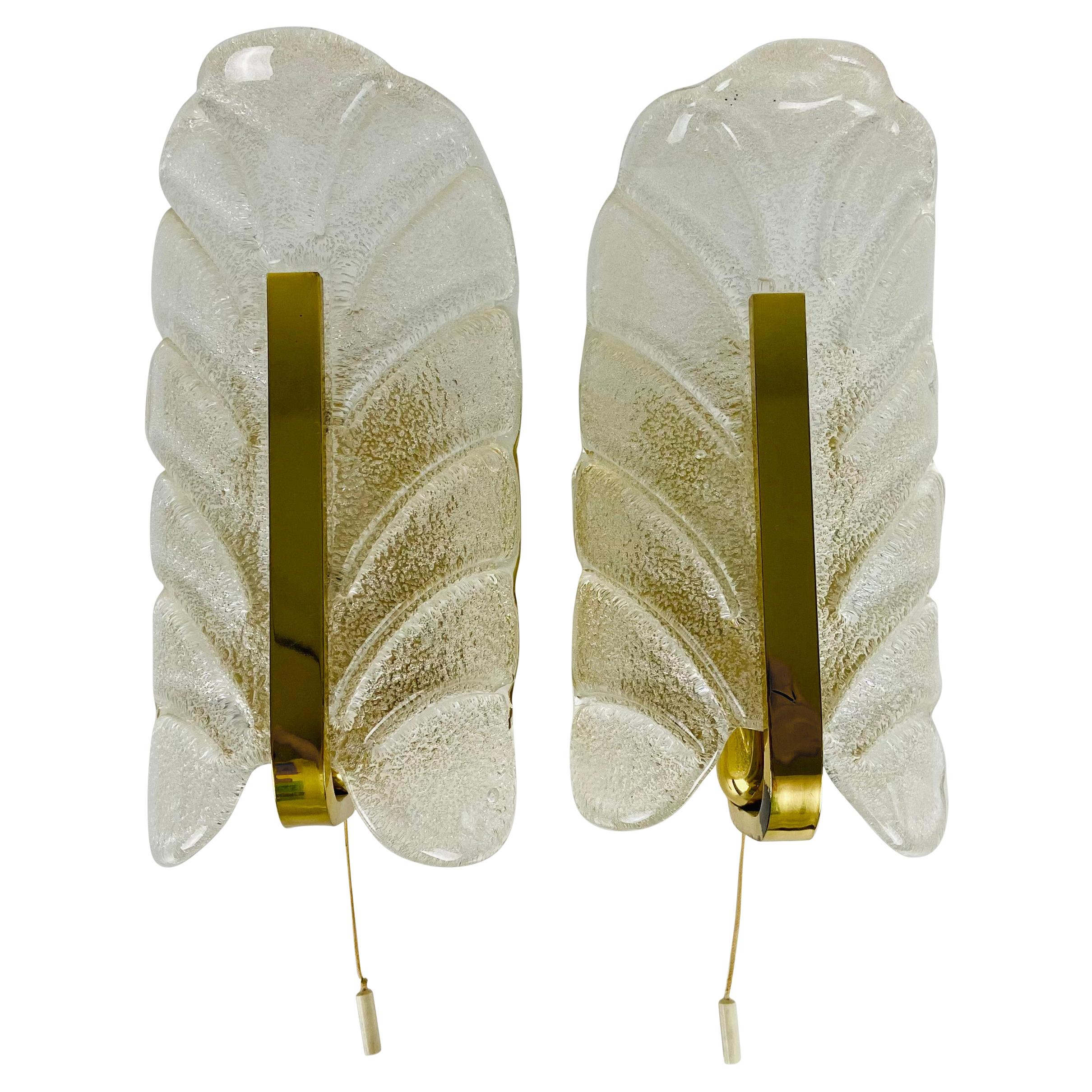 Pair of Modernist Brass and Opaline Glass Wall Lamps by Carl Fagerlund, 1960s