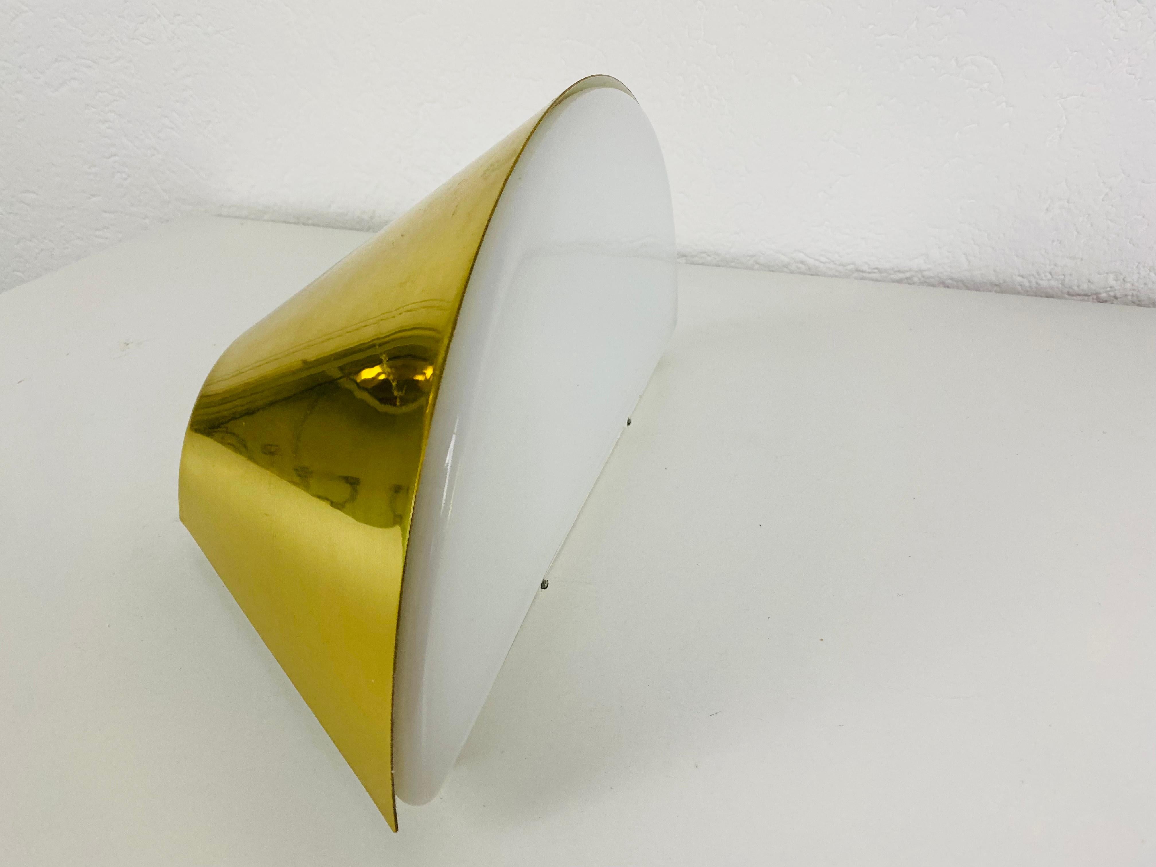 Pair of Modernist Brass and Opaline Glass Wall Lamps by Limburg, Germany, 1980s For Sale 8