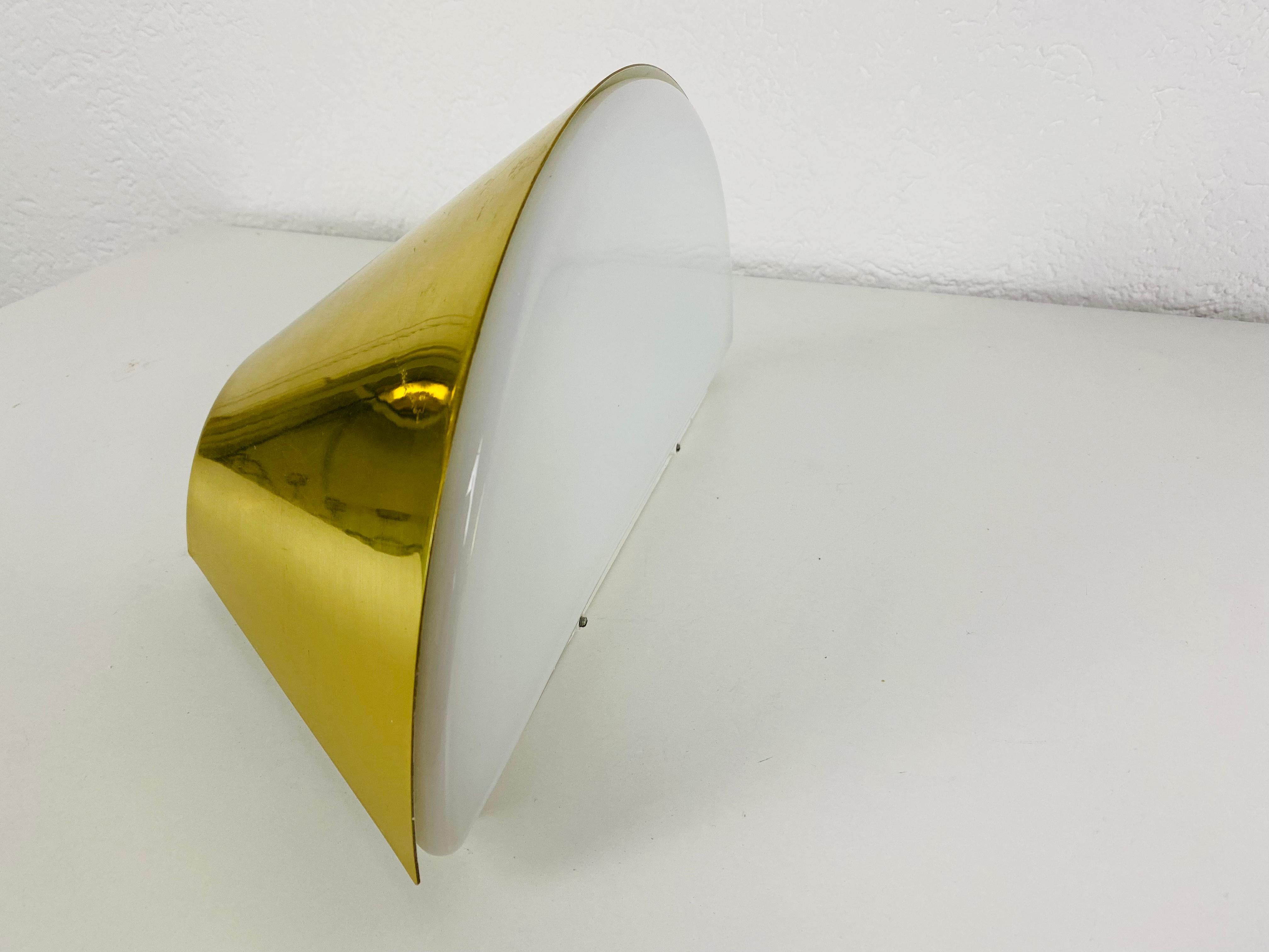 Pair of Modernist Brass and Opaline Glass Wall Lamps by Limburg, Germany, 1980s For Sale 3