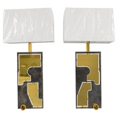 Ein Paar modernistische Tischlampen aus Messing und Steele im Architekturstil, CIRCA 1980