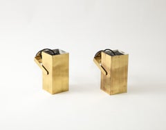 Pair of Modernist Brass Architectural Ceiling Flush-mounts, Italy 1980's
