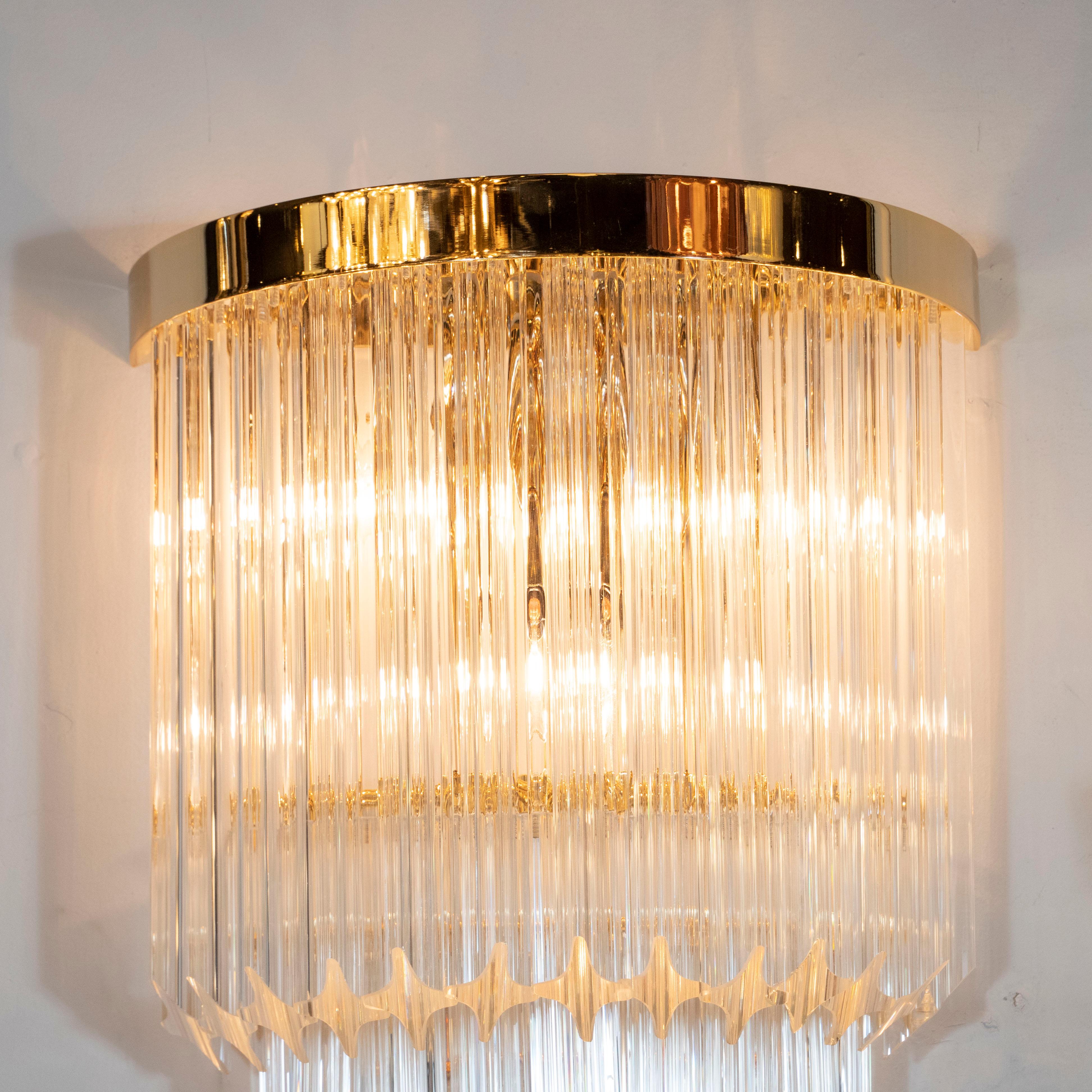 Pair of Modernist Brass and Hand Blown Murano Glass 4-Tier Quadretti Sconces In New Condition For Sale In New York, NY