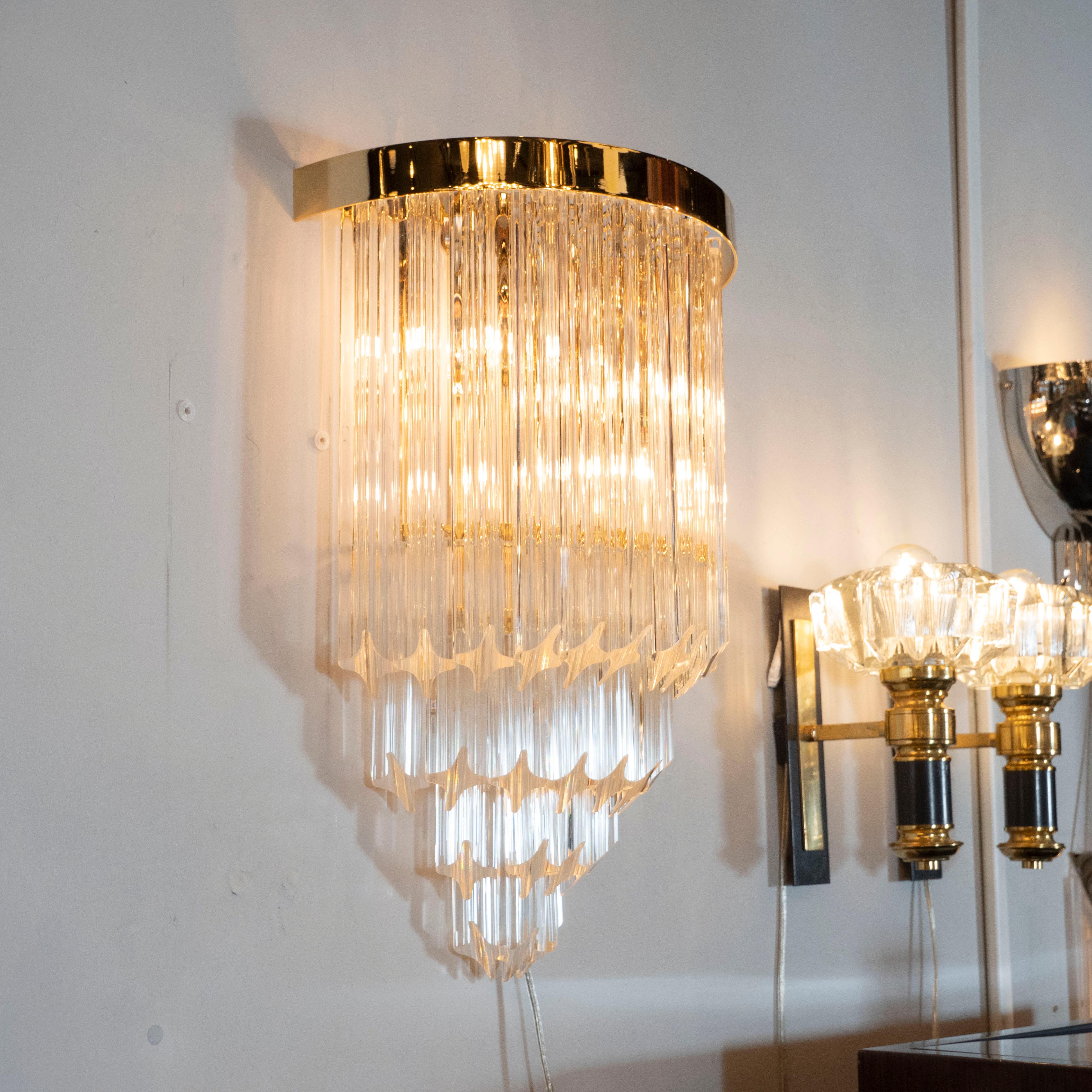 Contemporary Pair of Modernist Brass and Hand Blown Murano Glass 4-Tier Quadretti Sconces For Sale