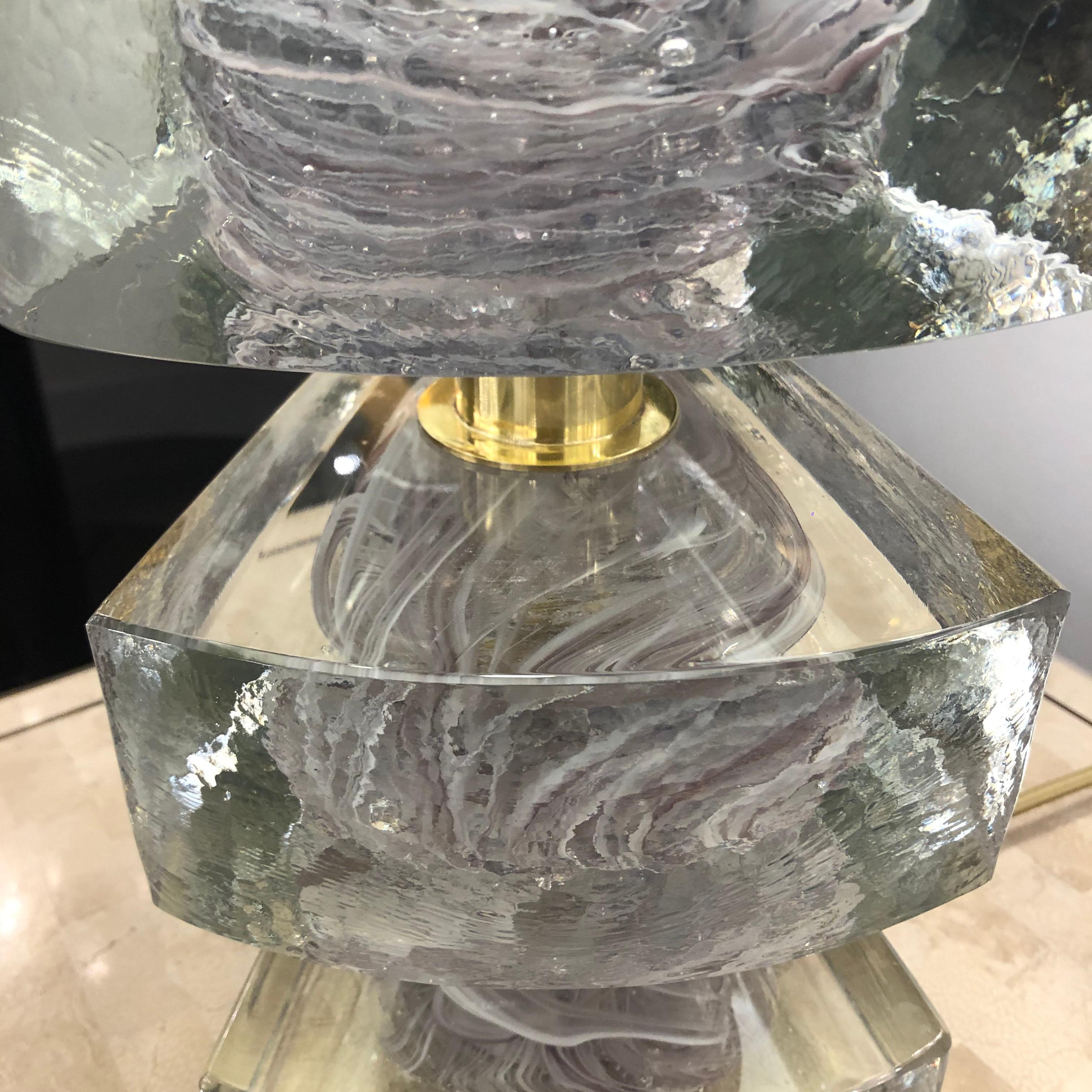 XXIe siècle et contemporain Paire de lampes « Cloud » modernistes en laiton et verre de Murano translucide soufflé à la main en vente