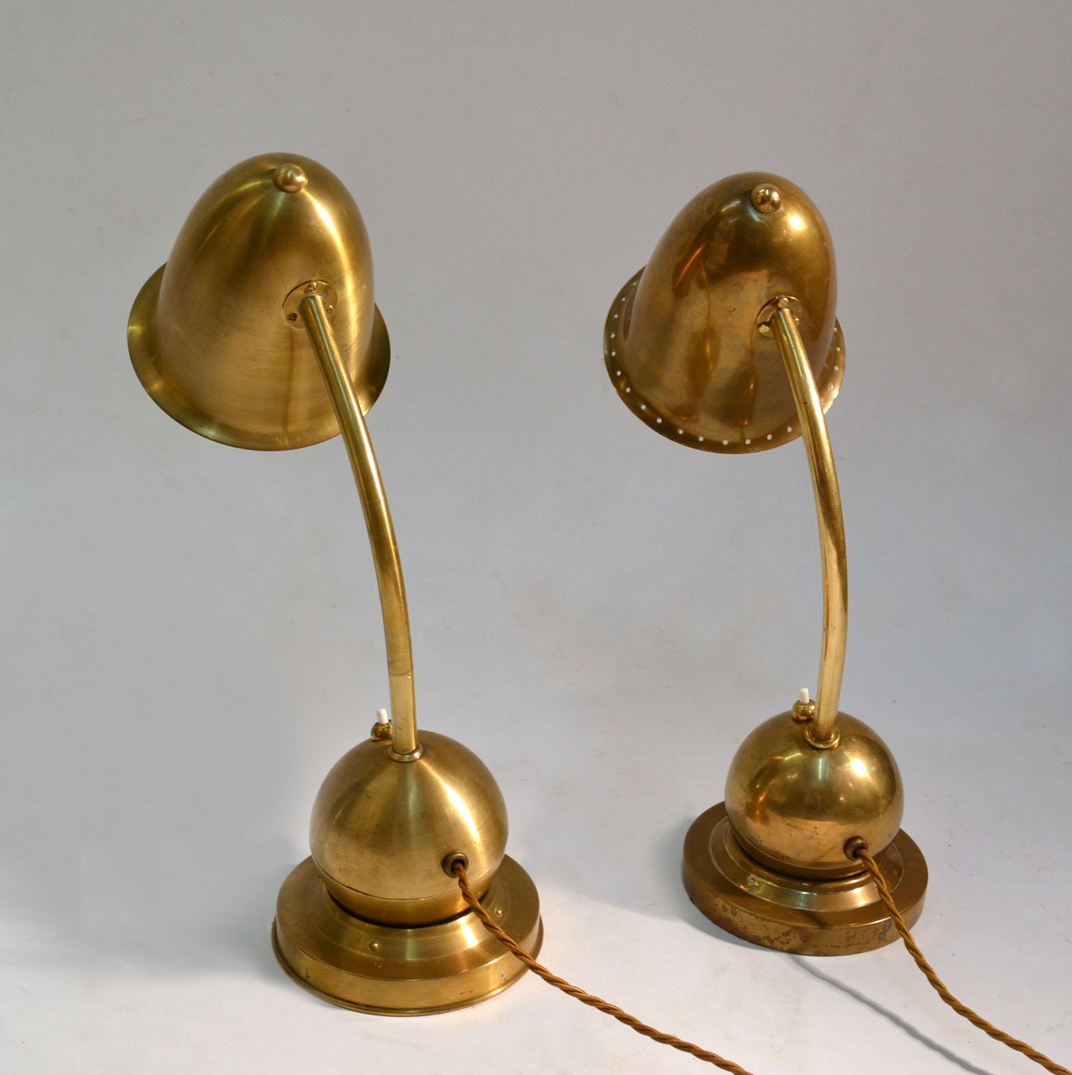 Art Deco Pair of Modernist Brass Table / Desk Lamps 1930s Lamps by Daalderop Netherlands