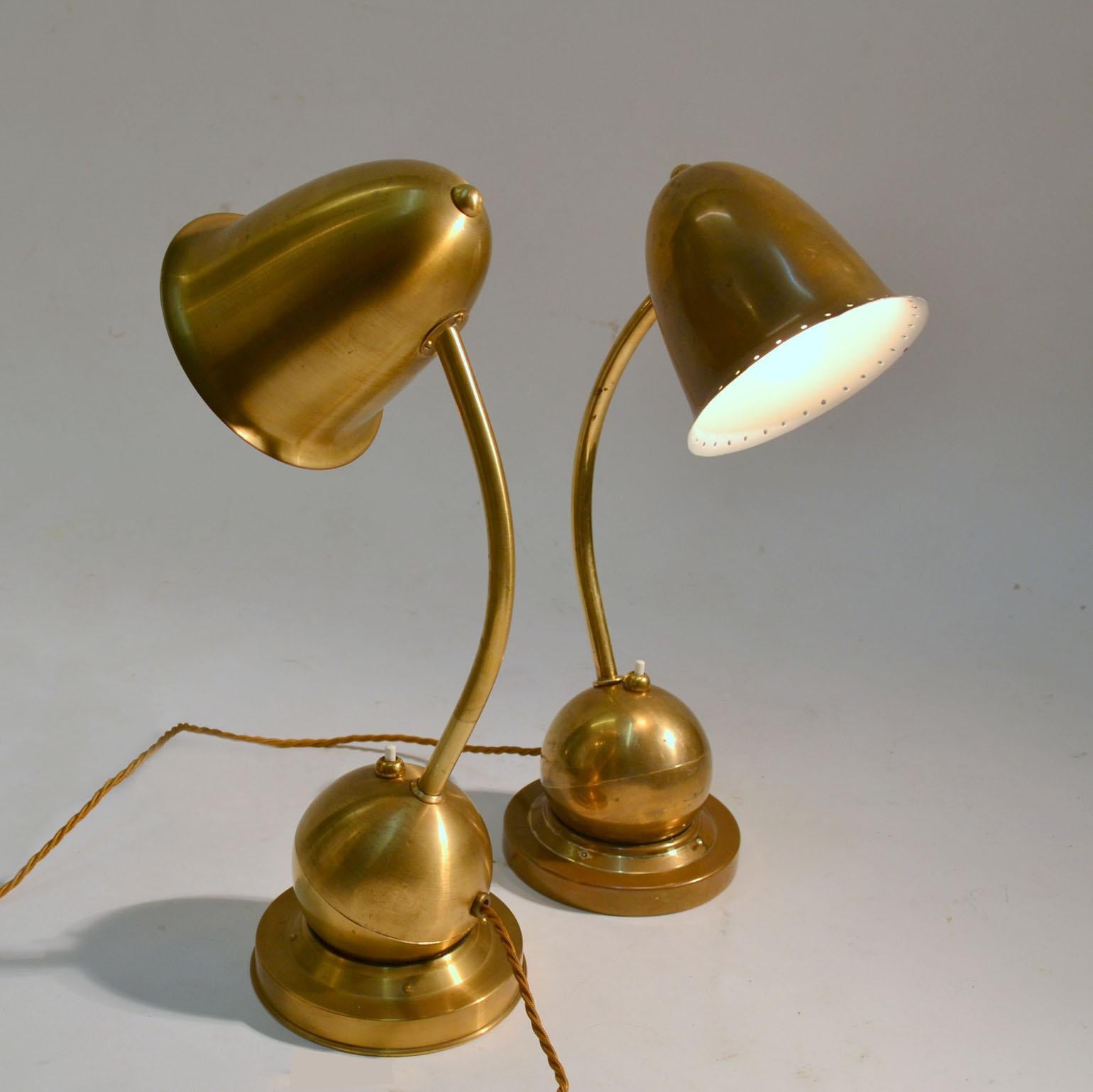 Pair of Modernist Brass Table / Desk Lamps 1930s Lamps by Daalderop Netherlands In Good Condition In London, GB