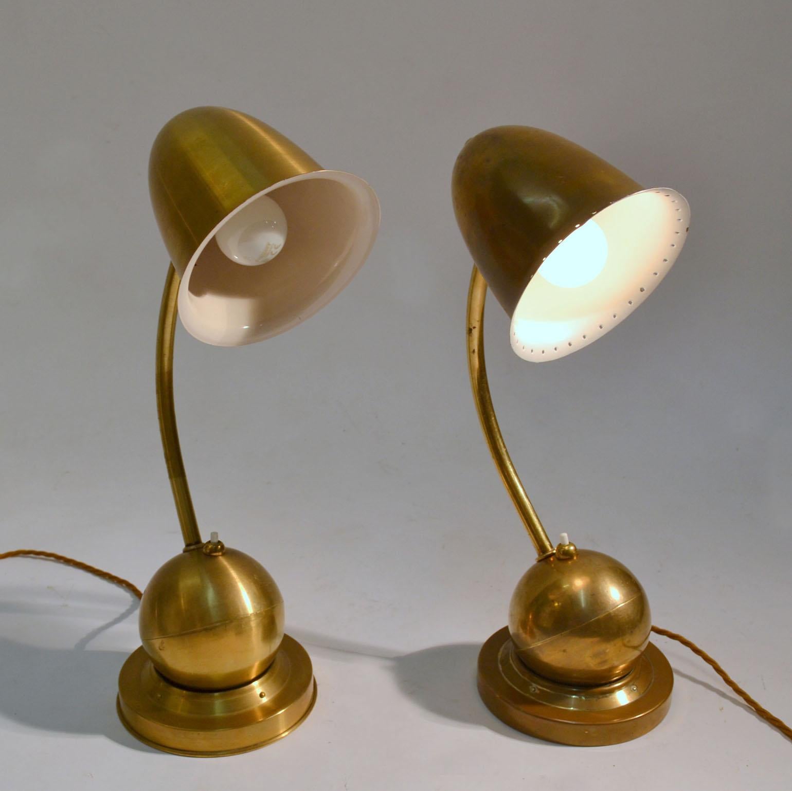 Mid-17th Century Pair of Modernist Brass Table / Desk Lamps 1930s Lamps by Daalderop Netherlands