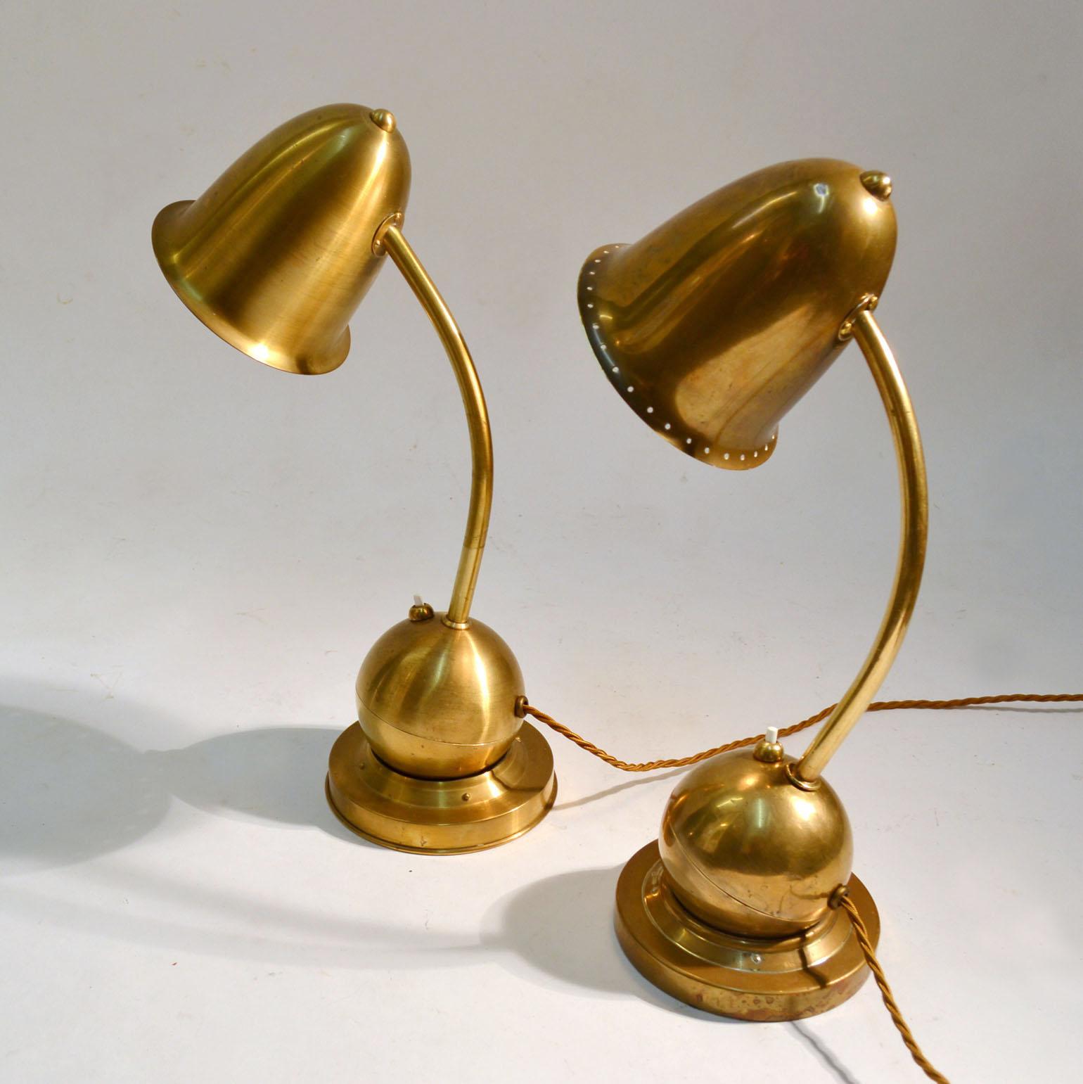 Pair of Modernist Brass Table / Desk Lamps 1930s Lamps by Daalderop Netherlands 1