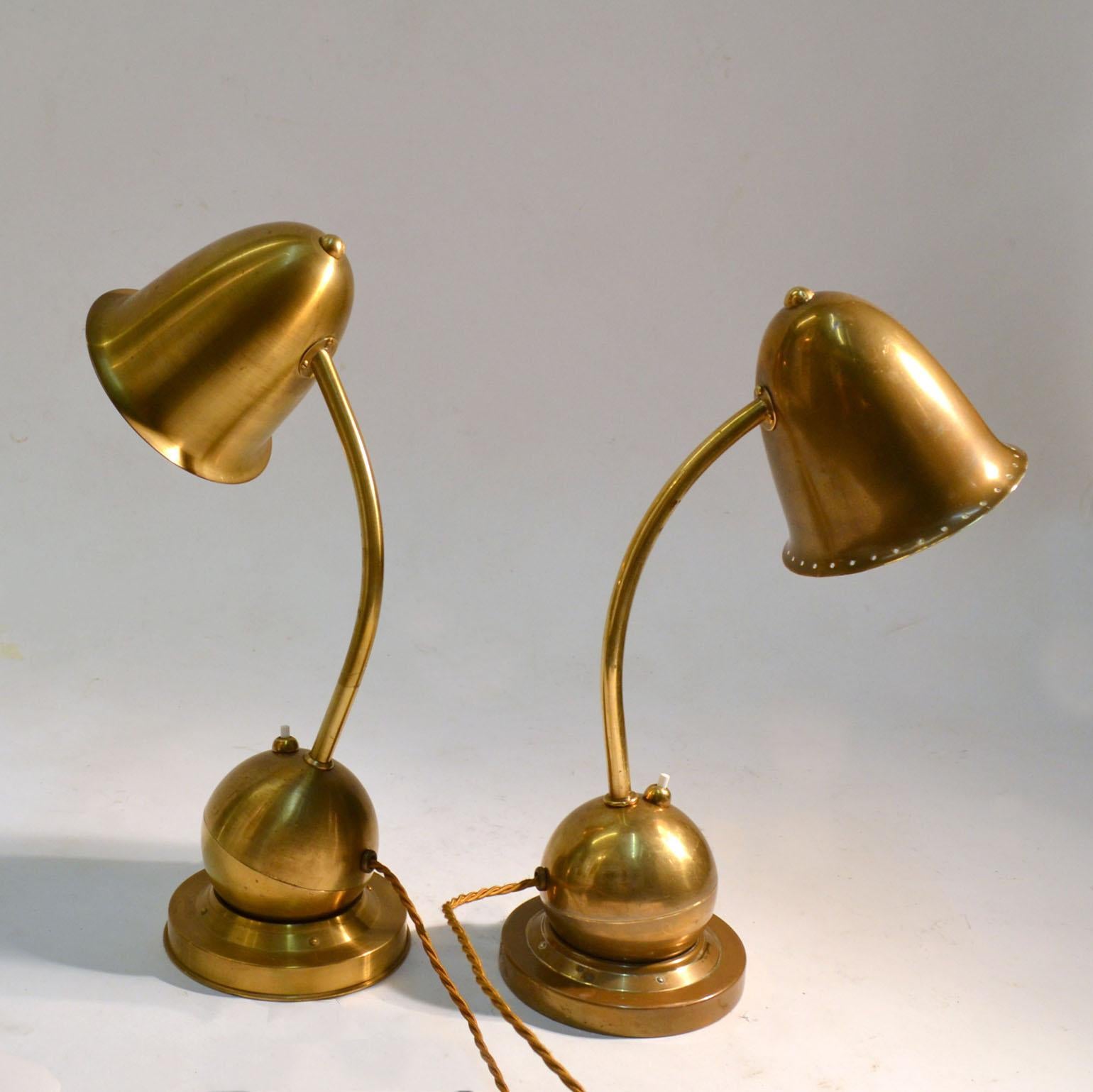 Pair of Modernist Brass Table / Desk Lamps 1930s Lamps by Daalderop Netherlands 2