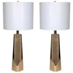 Pair of Modernist Brass Table Lamps by Laurel
