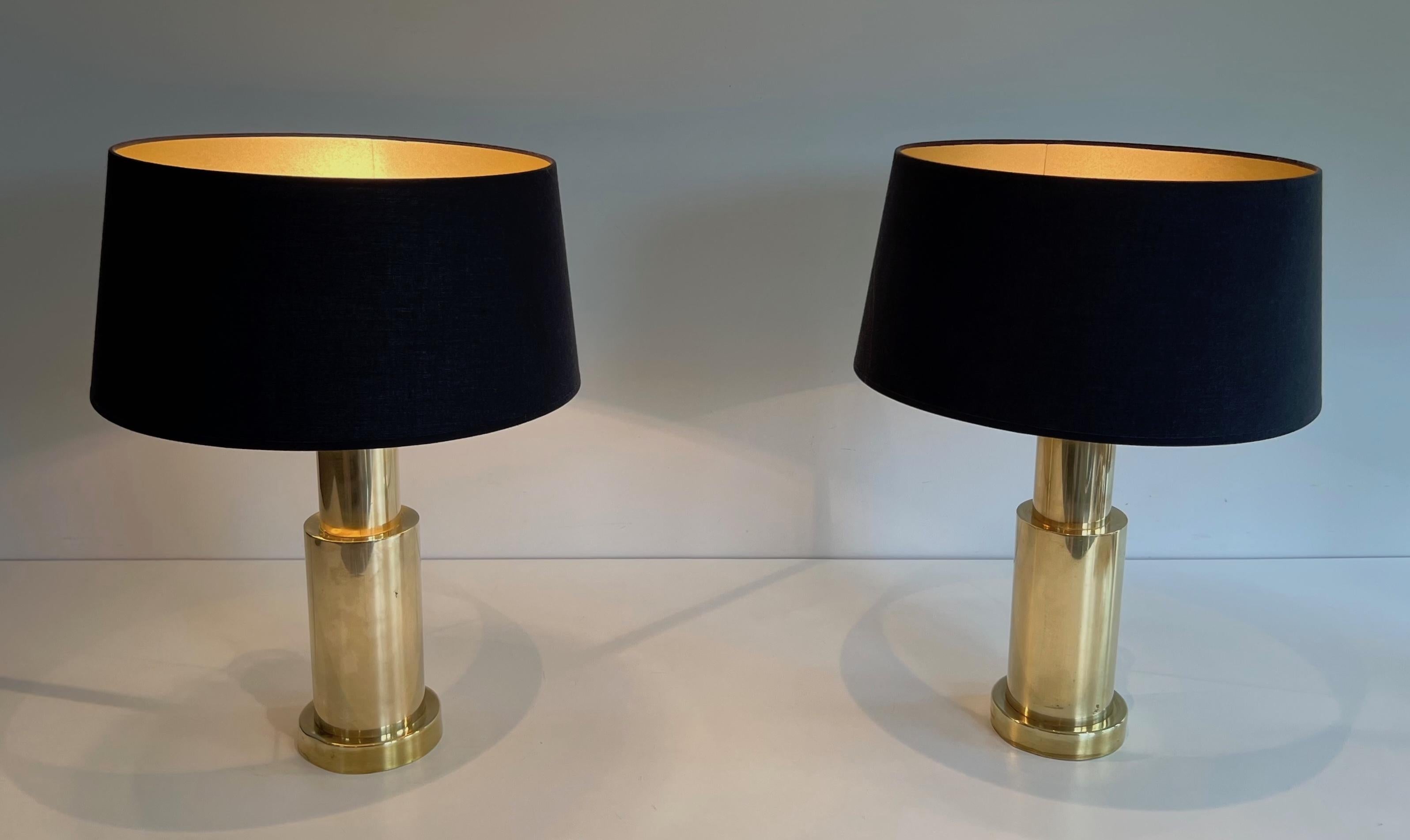 Mid-Century Modern Pair of Modernist Brass Table Lamps For Sale