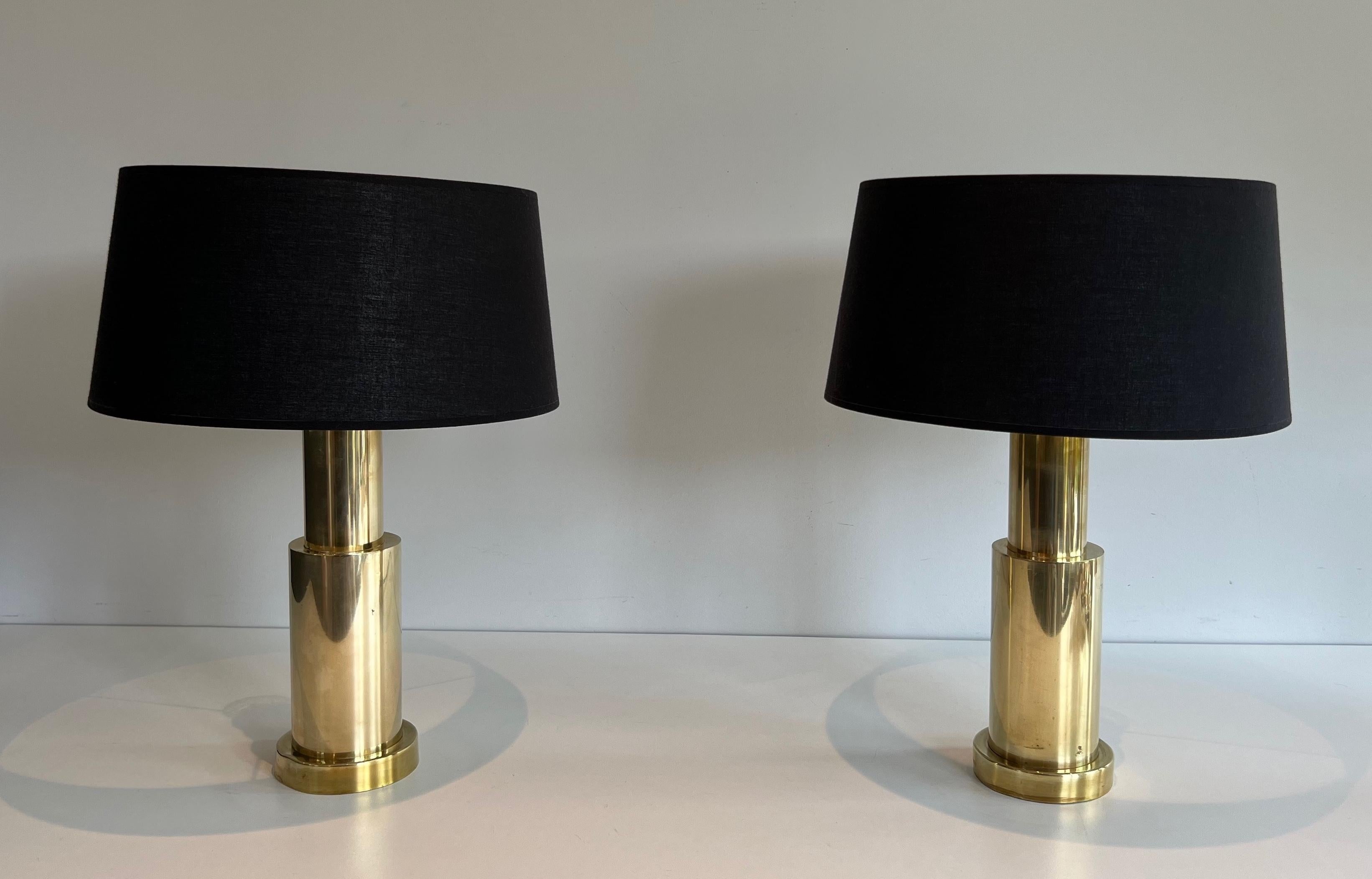 Pair of Modernist Brass Table Lamps In Good Condition For Sale In Marcq-en-Barœul, Hauts-de-France