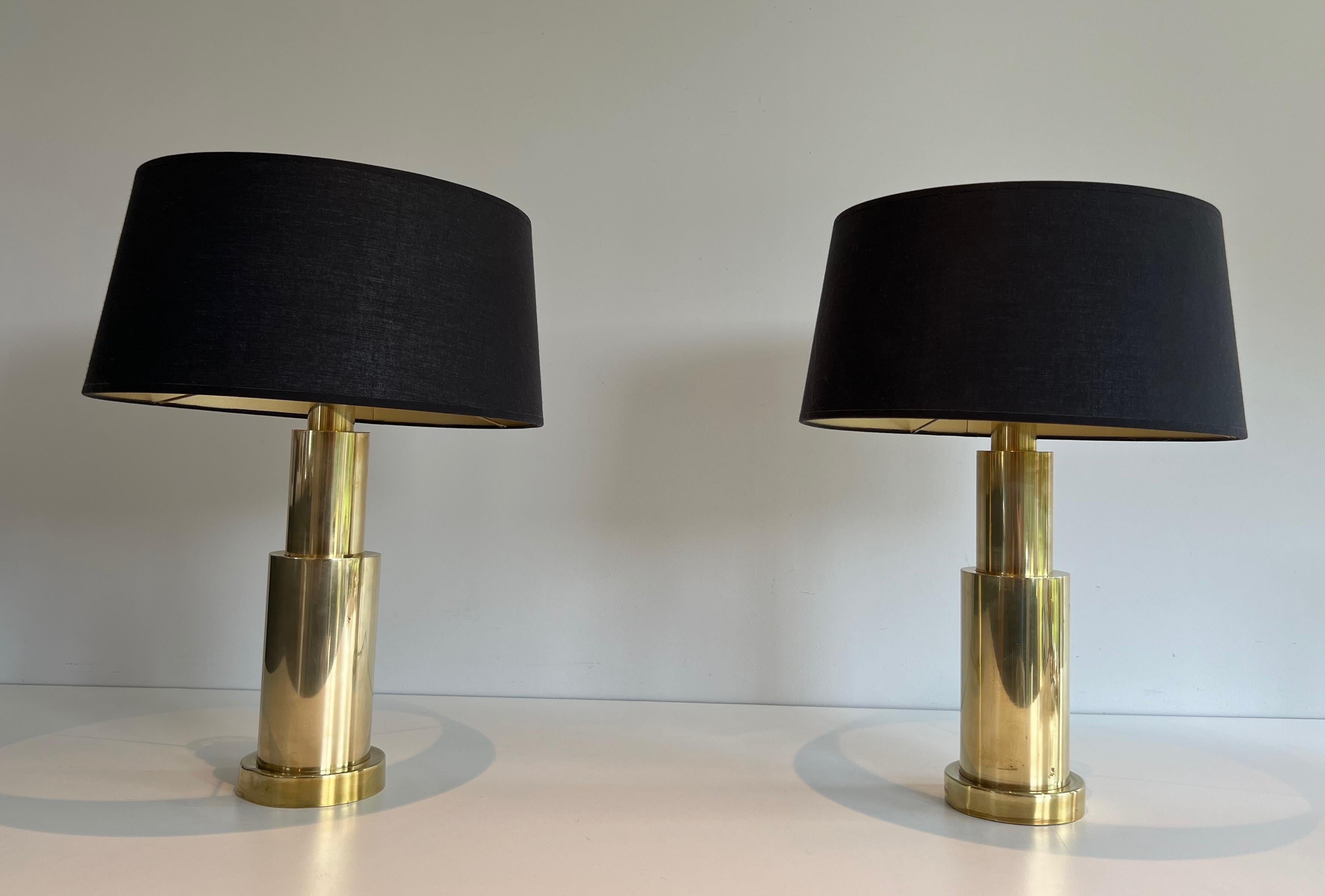 Late 20th Century Pair of Modernist Brass Table Lamps For Sale