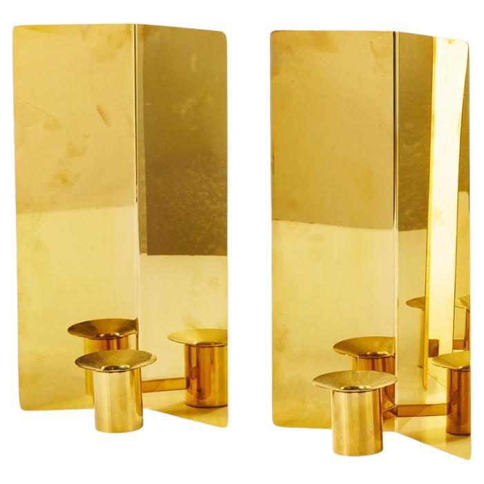 Pair of Modernist Brass Wall Candle Holders by Sigurd Persson For Sale