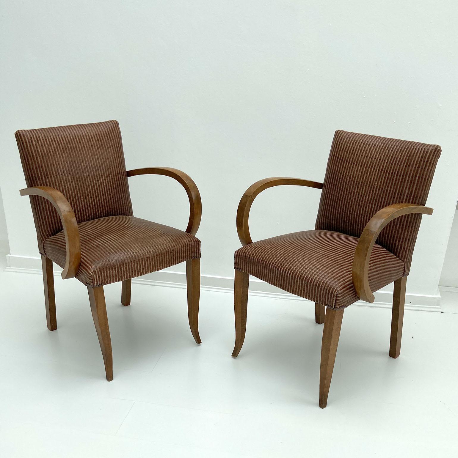 Art Deco Pair of Modernist Bridge Chairs or Armchairs, French, 1930s