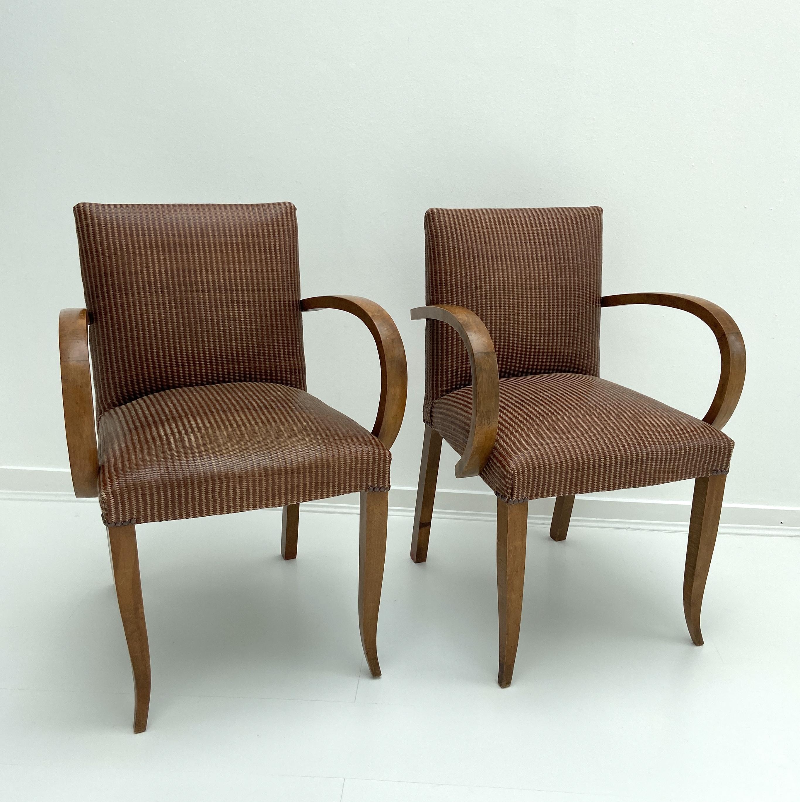 Mid-20th Century Pair of Modernist Bridge Chairs or Armchairs, French, 1930s For Sale