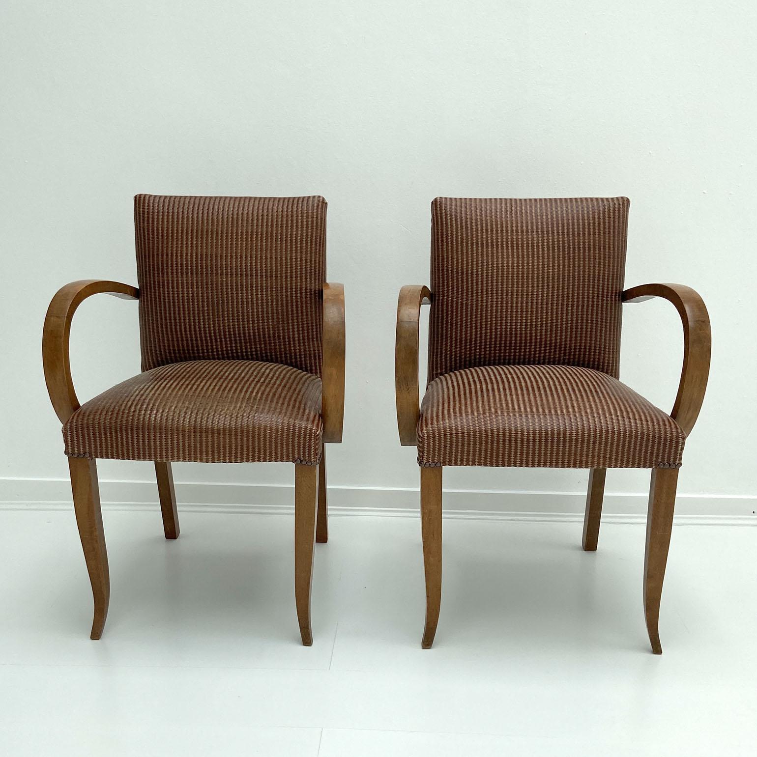 Leather Pair of Modernist Bridge Chairs or Armchairs, French, 1930s