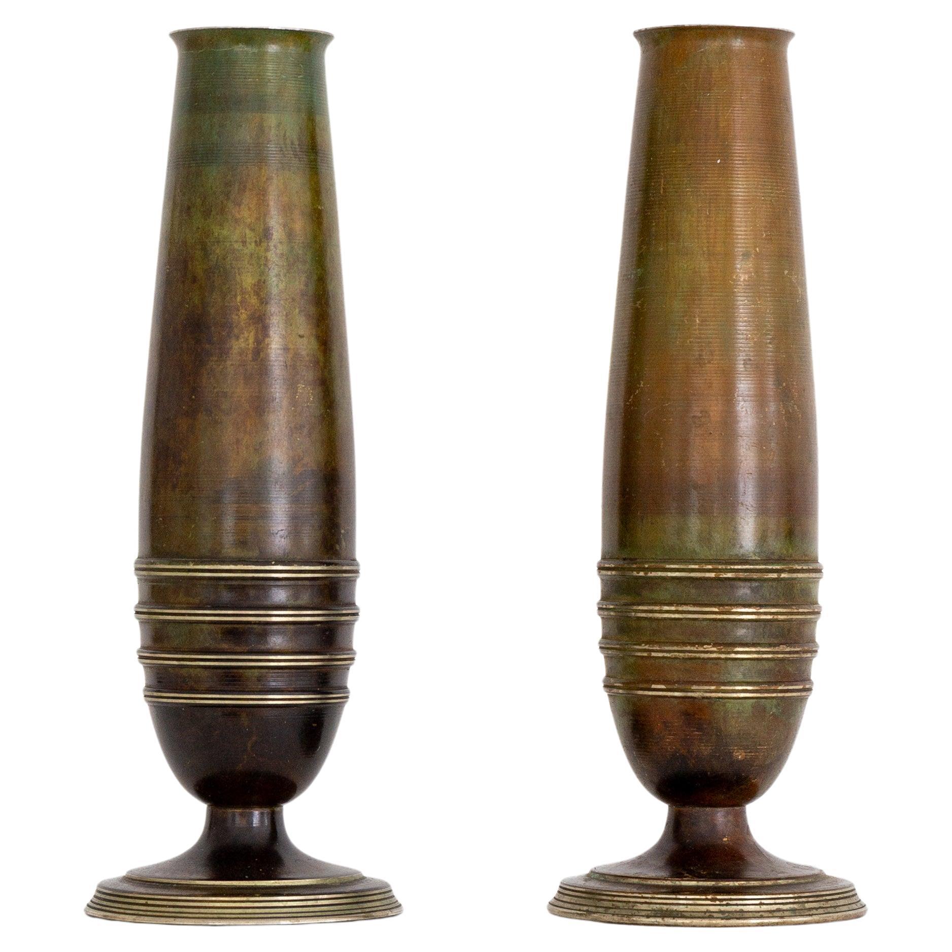Pair of Modernist Bronze and Brass Vases by GAB, 1940s, Sweden For Sale