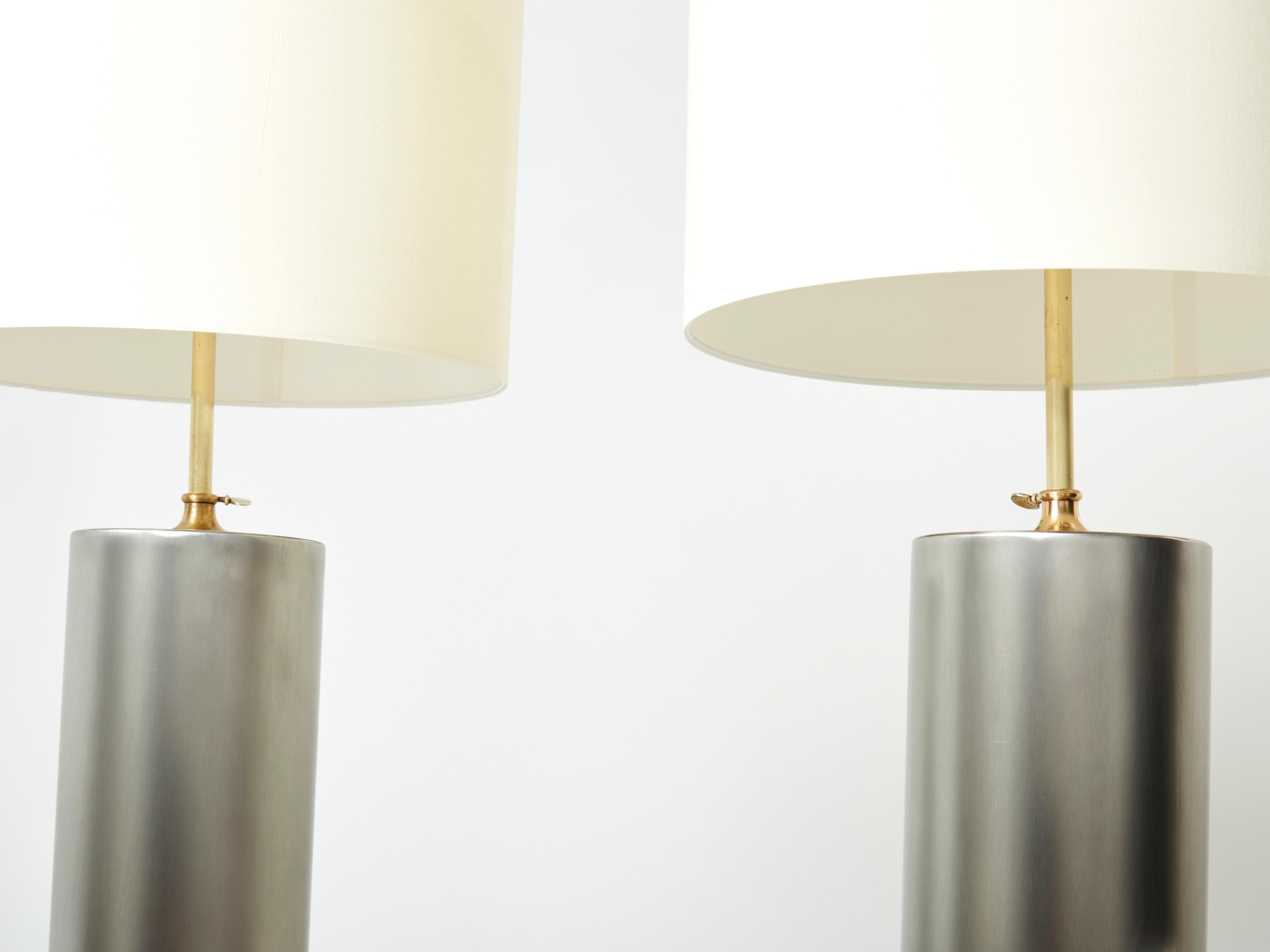 Mid-Century Modern Pair of Modernist Brushed Steel Lamps, 1966
