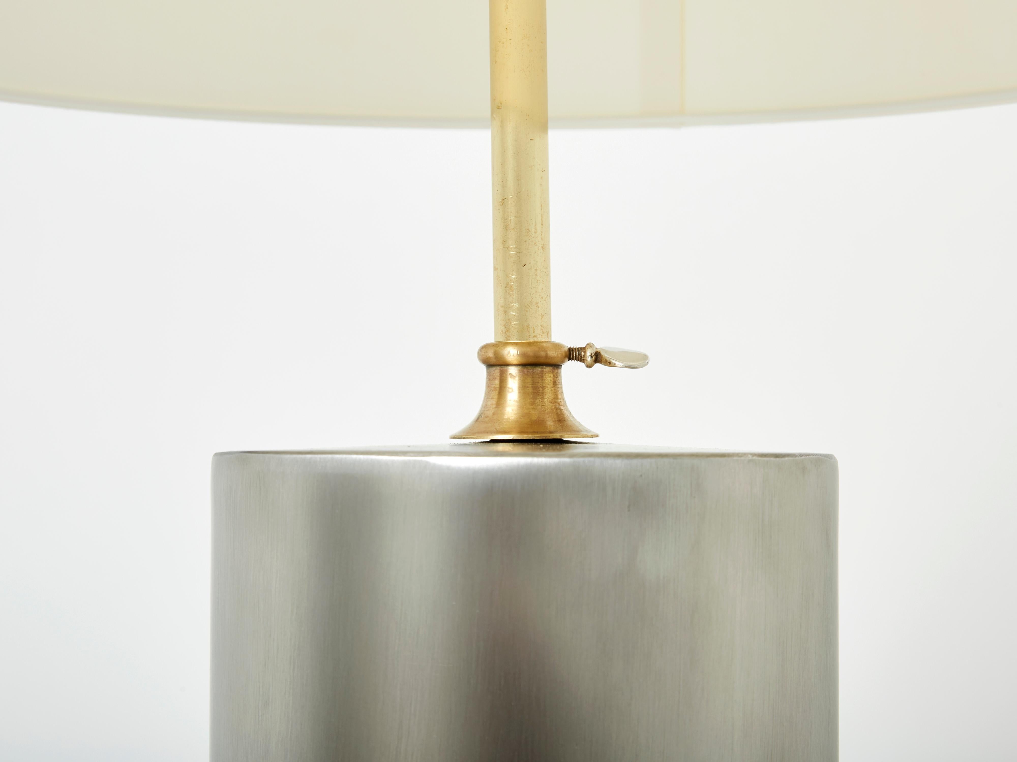 Pair of Modernist Brushed Steel Lamps, 1966 1