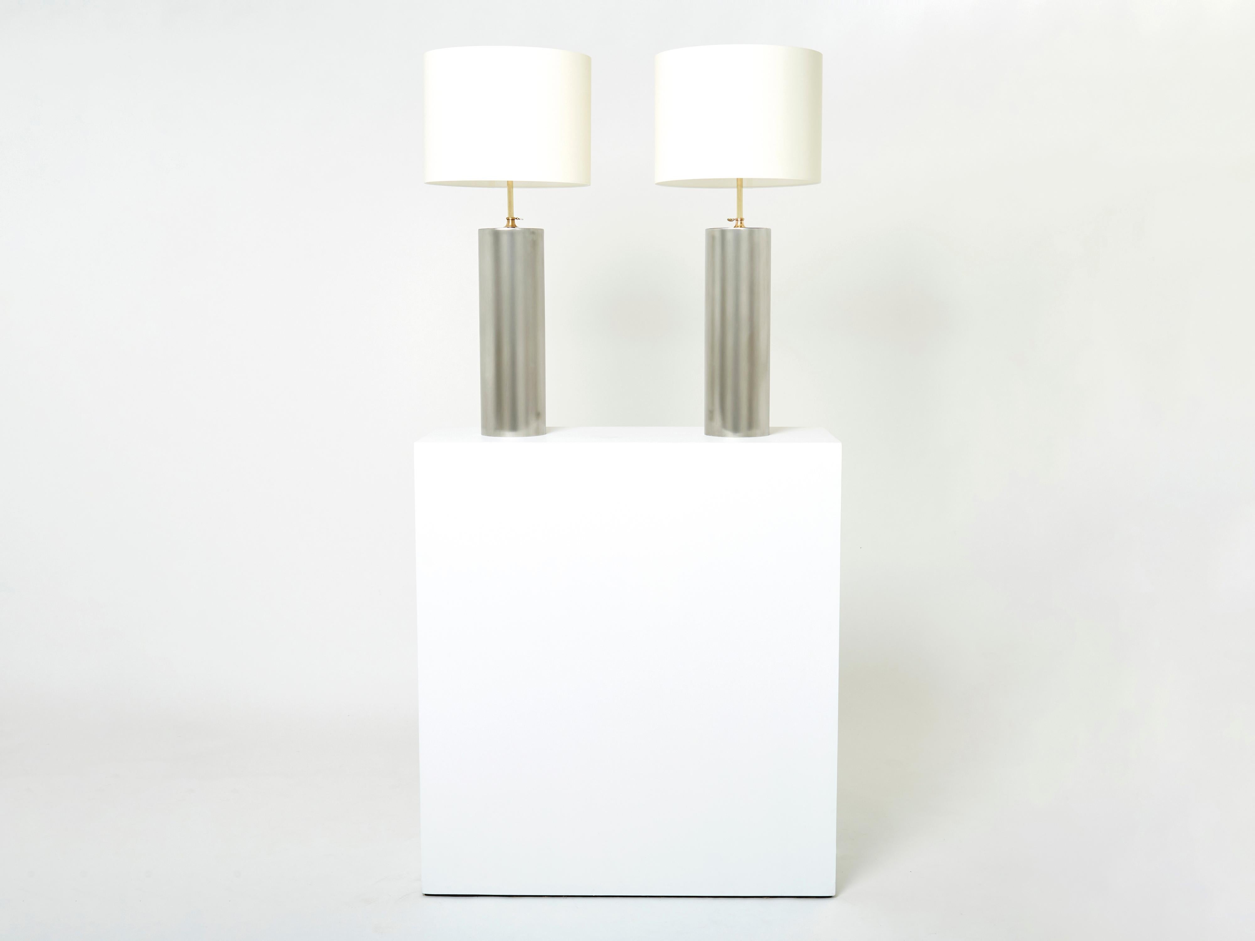 Pair of Modernist Brushed Steel Lamps, 1966 2