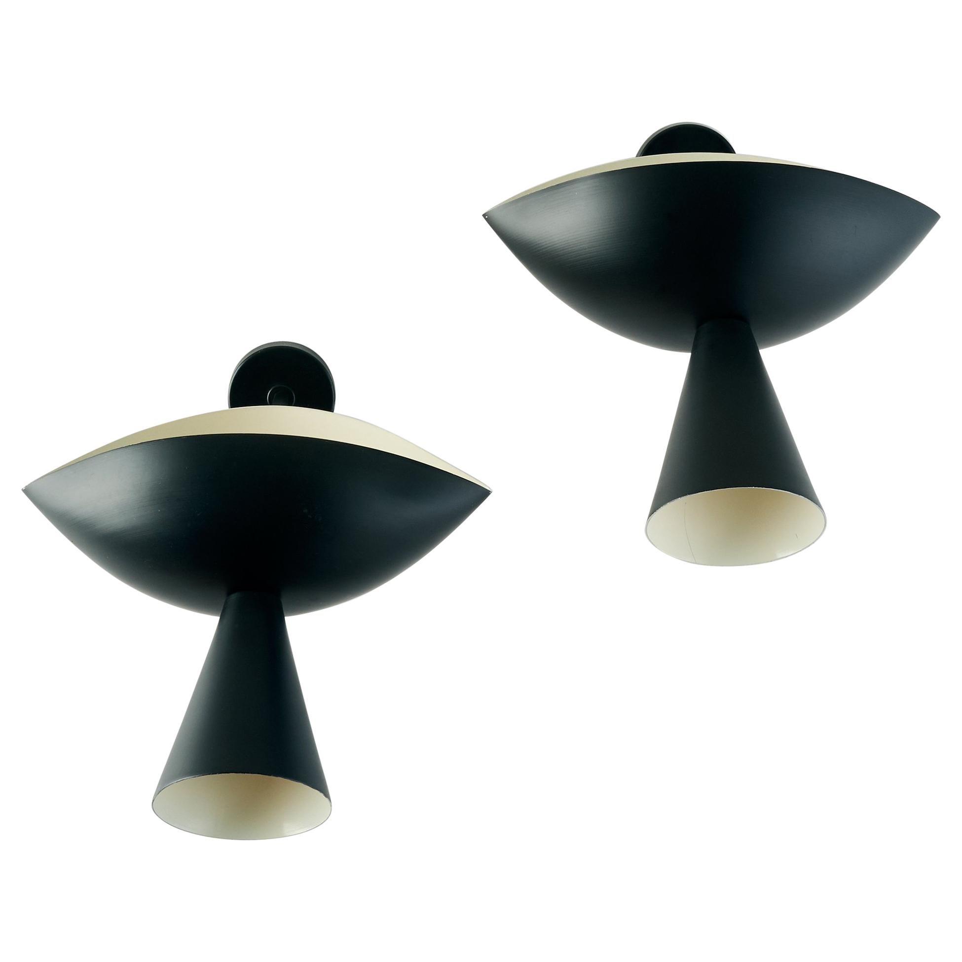 Pair of Modernist Cachan Sconces in Black and White Serge Mouille