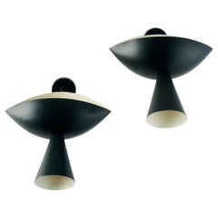 Pair of Modernist Cachan Sconces in Black and White Serge Mouille