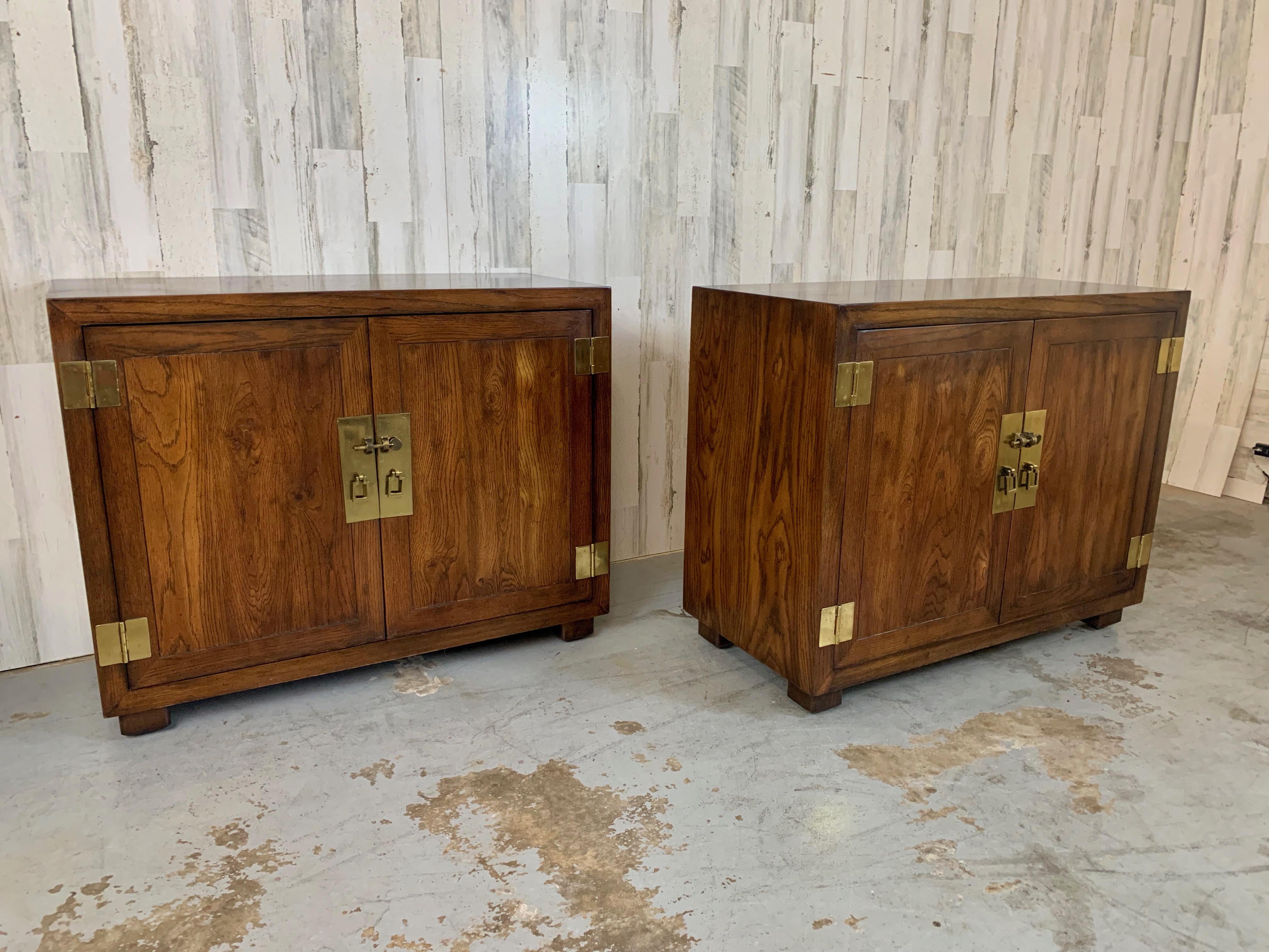 Brass Pair of Modernist Campaign Chest for Henredon For Sale