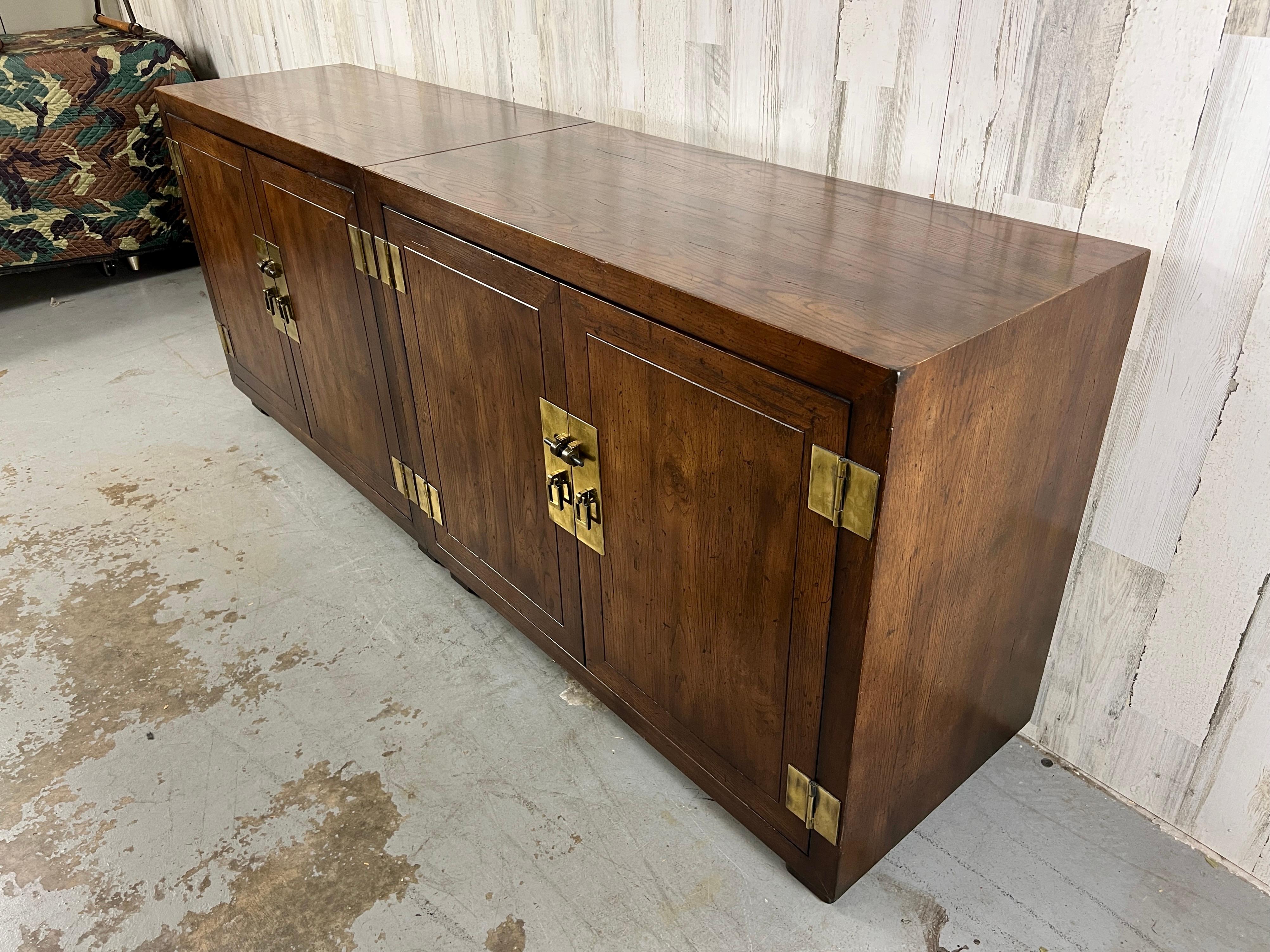 Brass Pair of Modernist Campaign Chest for Henredon
