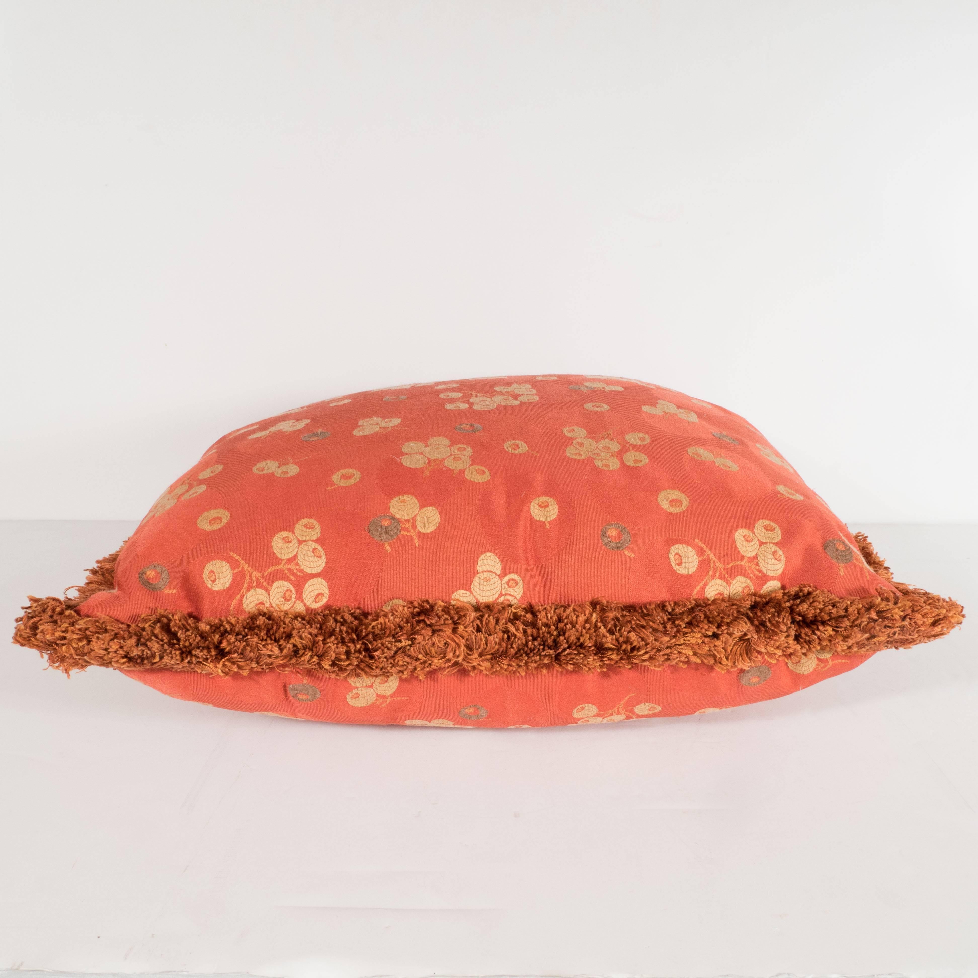 American Pair of Modernist Carnelian Red and Tan Japonisme Inspired Pillows