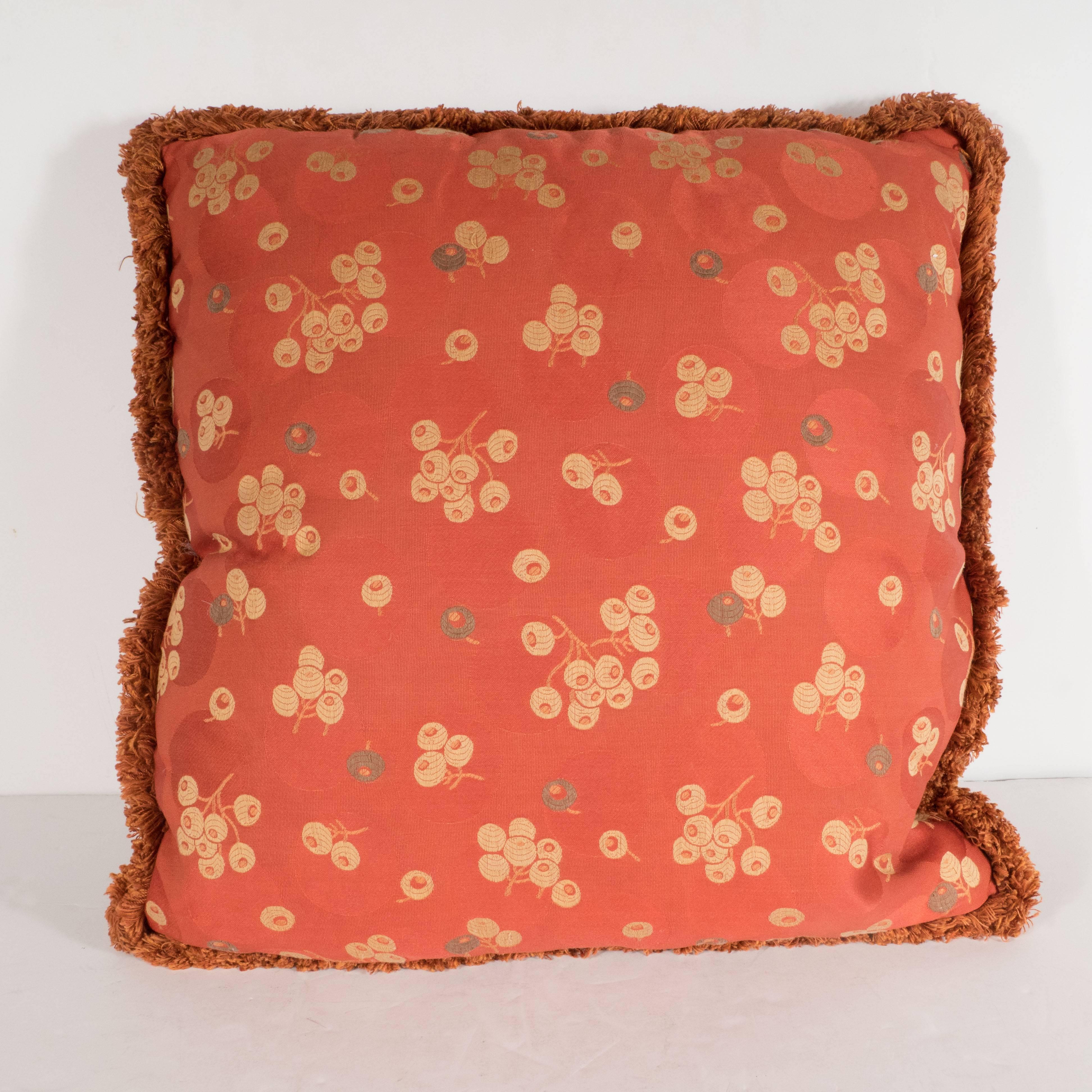 Pair of Modernist Carnelian Red and Tan Japonisme Inspired Pillows In Excellent Condition In New York, NY