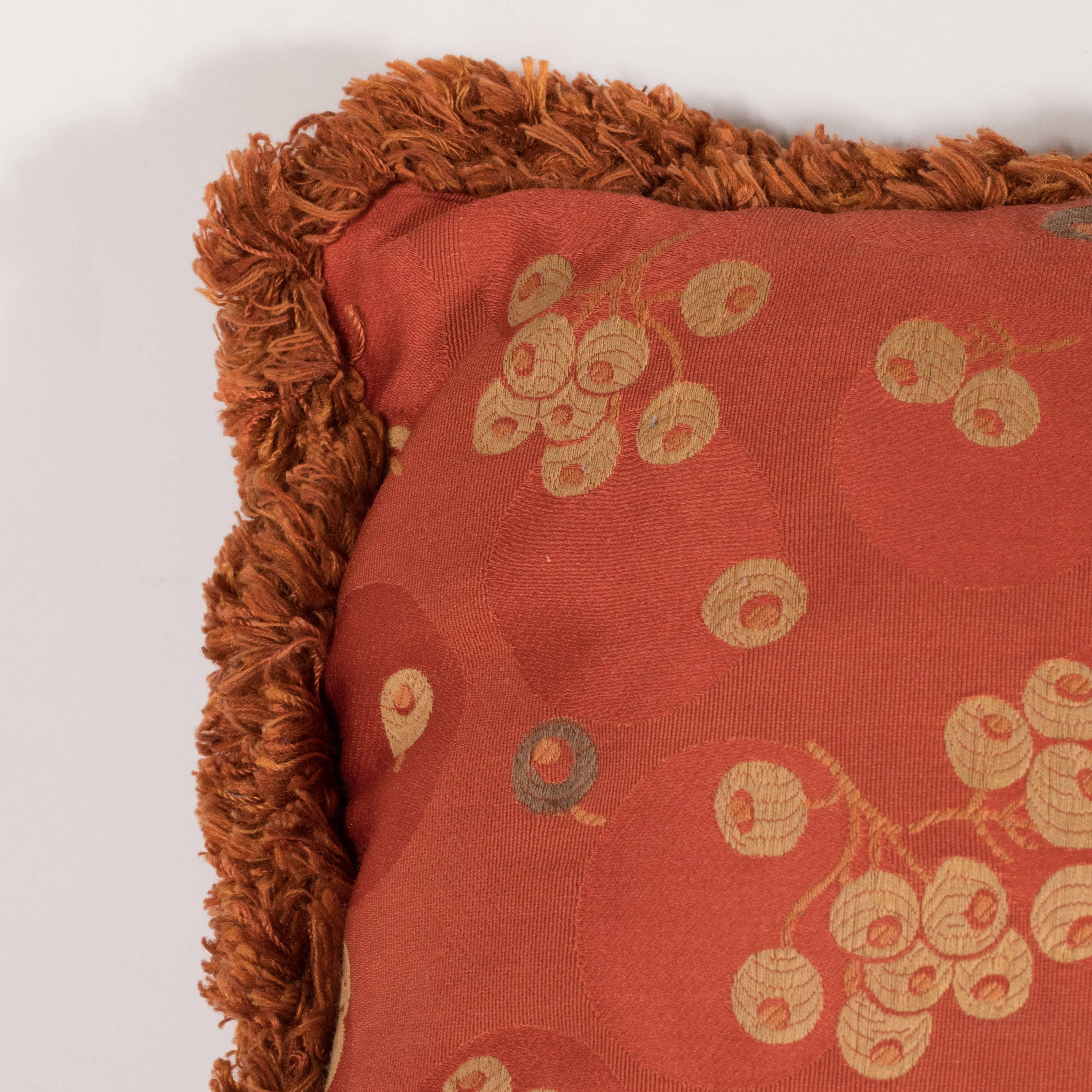 Contemporary Pair of Modernist Carnelian Red and Tan Japonisme Inspired Pillows