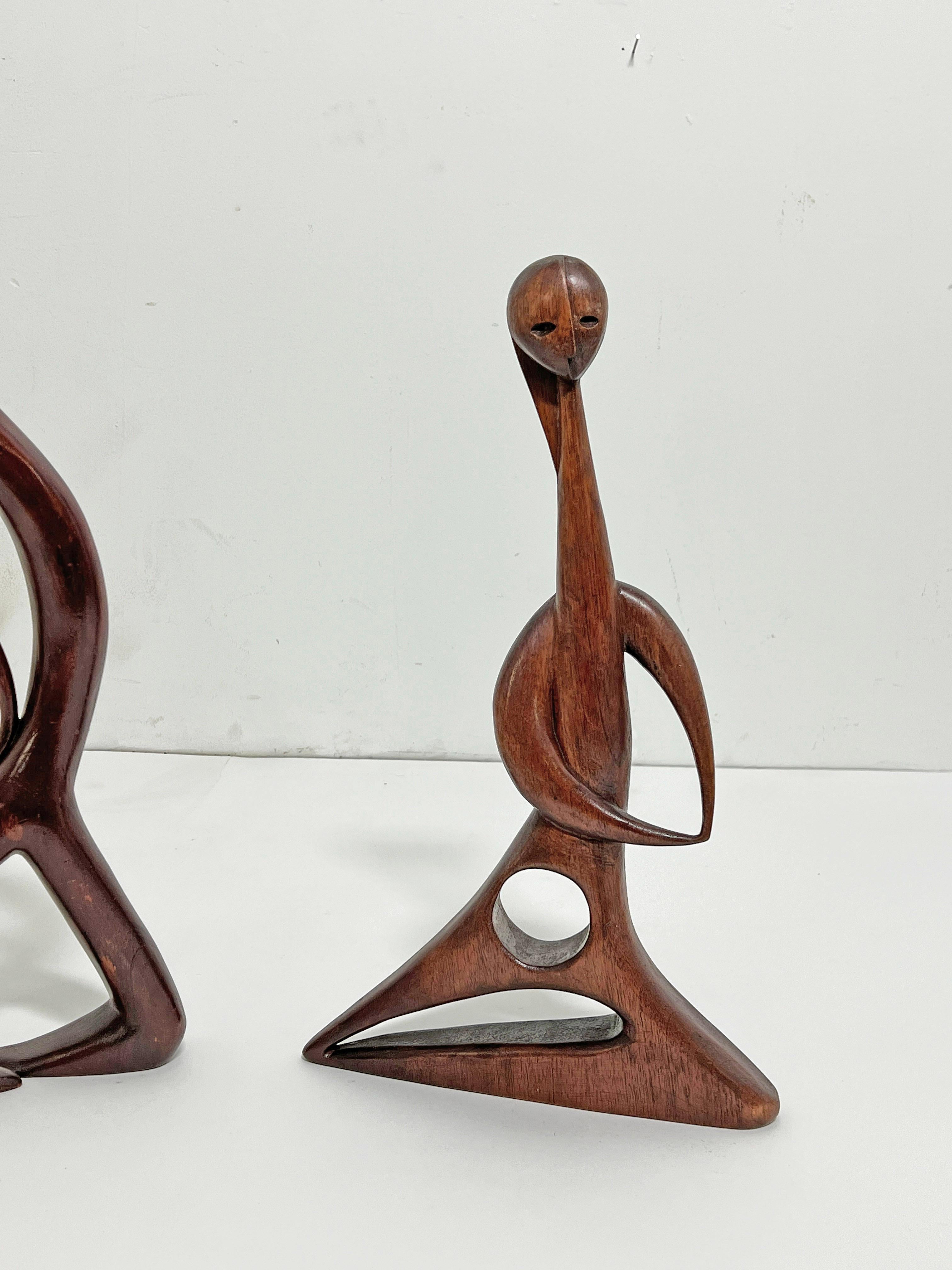 Mid-Century Modern Pair of Modernist Carved Abstract Figural Scuptures by Stella Popowski, C. 1950s For Sale
