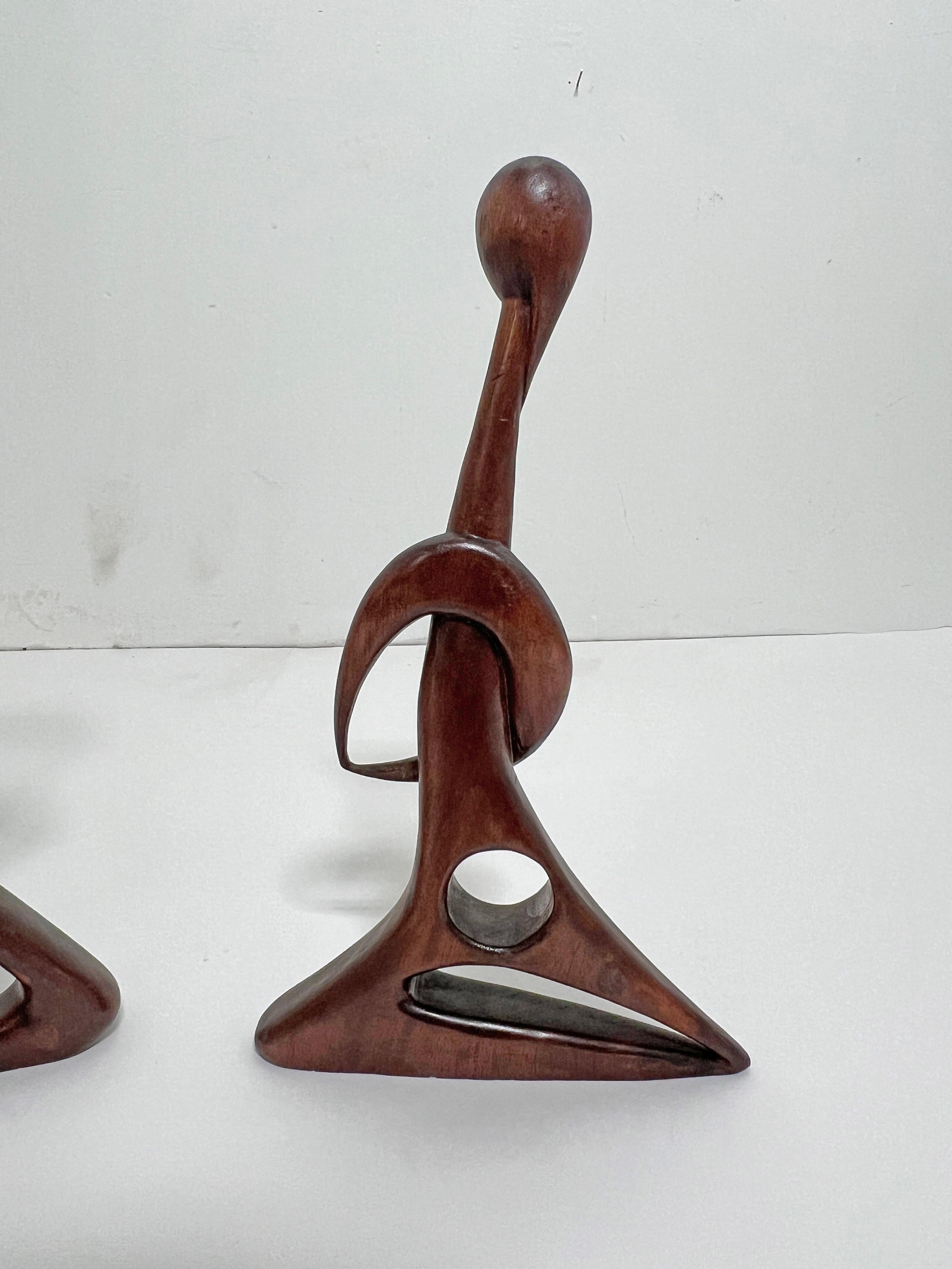 Pair of Modernist Carved Abstract Figural Scuptures by Stella Popowski, C. 1950s For Sale 2