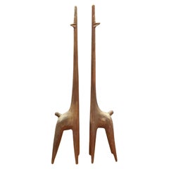 Pair of Modernist Carved Wood Giraffe Sculptures