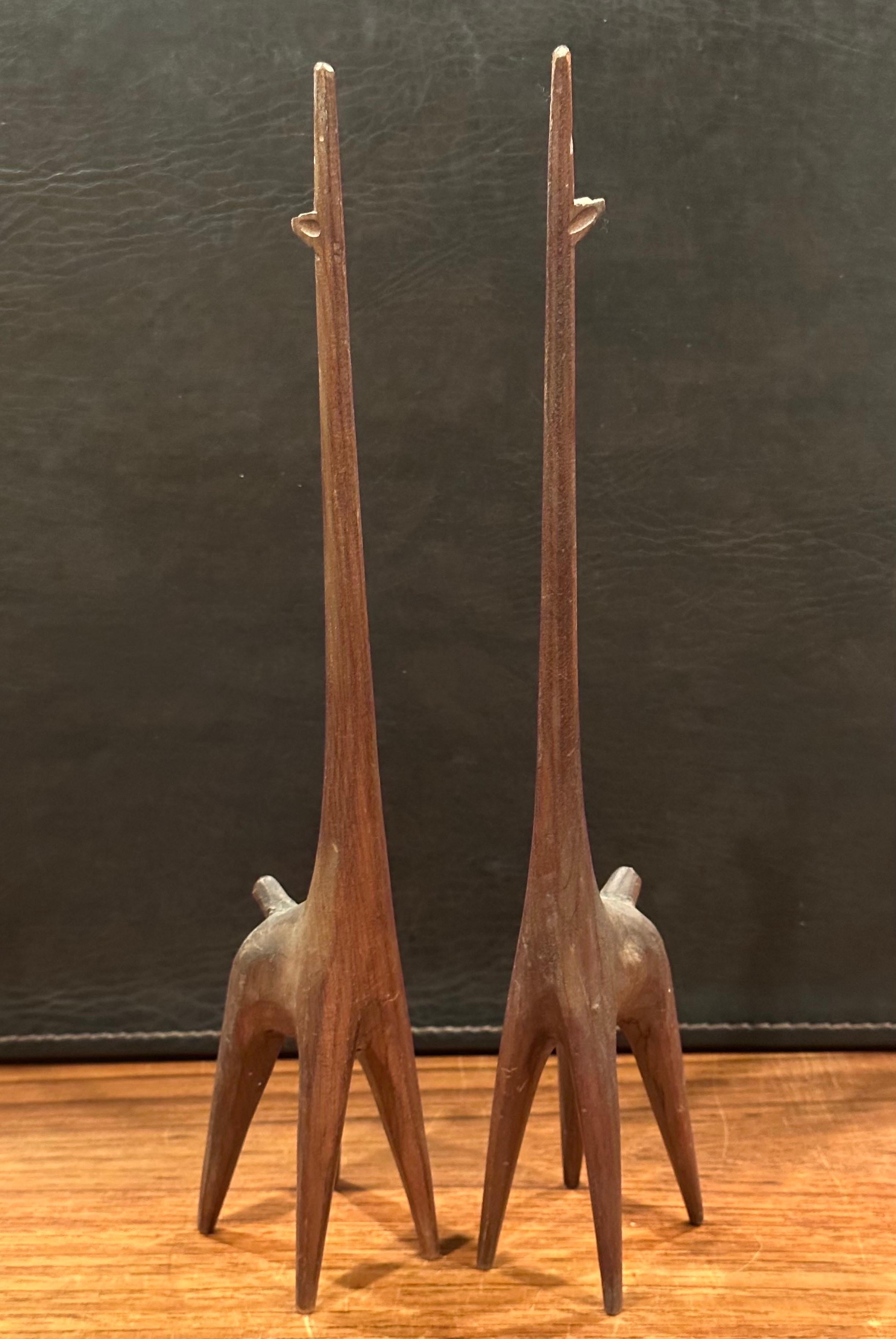 Mid-Century Modern Pair of Modernist Carved Wood Giraffe Sculptures  For Sale