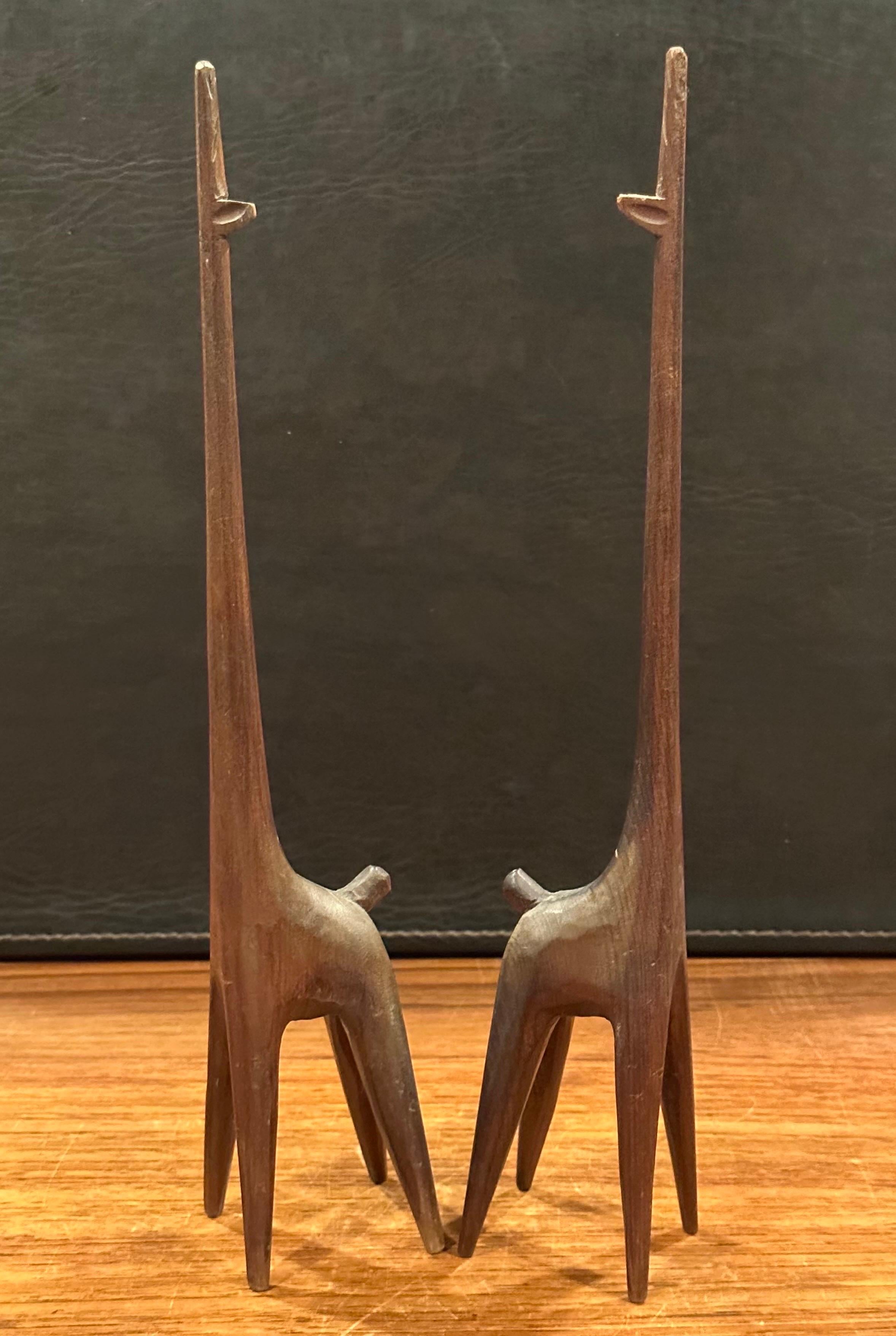 American Pair of Modernist Carved Wood Giraffe Sculptures  For Sale