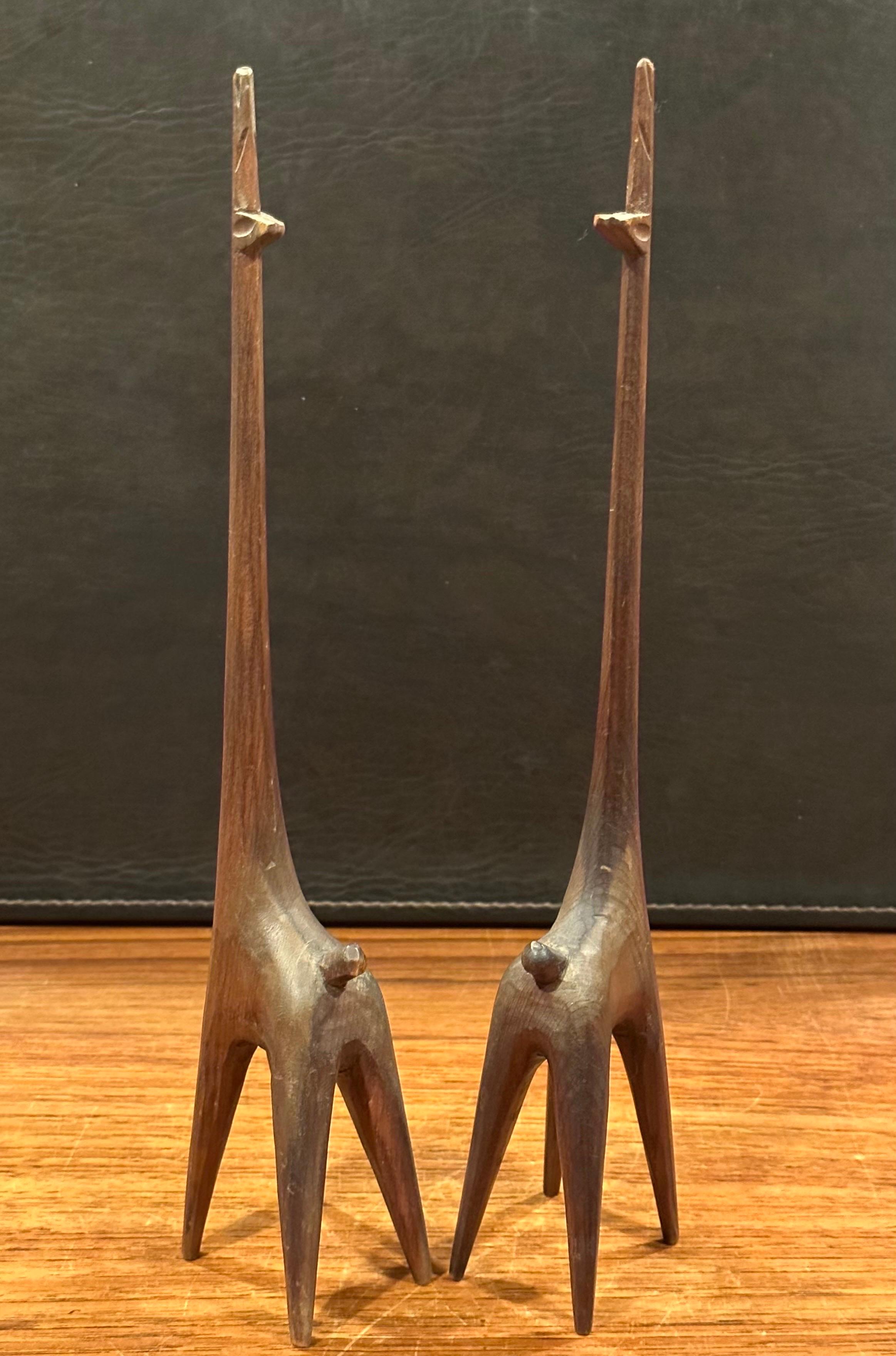 Hand-Carved Pair of Modernist Carved Wood Giraffe Sculptures  For Sale