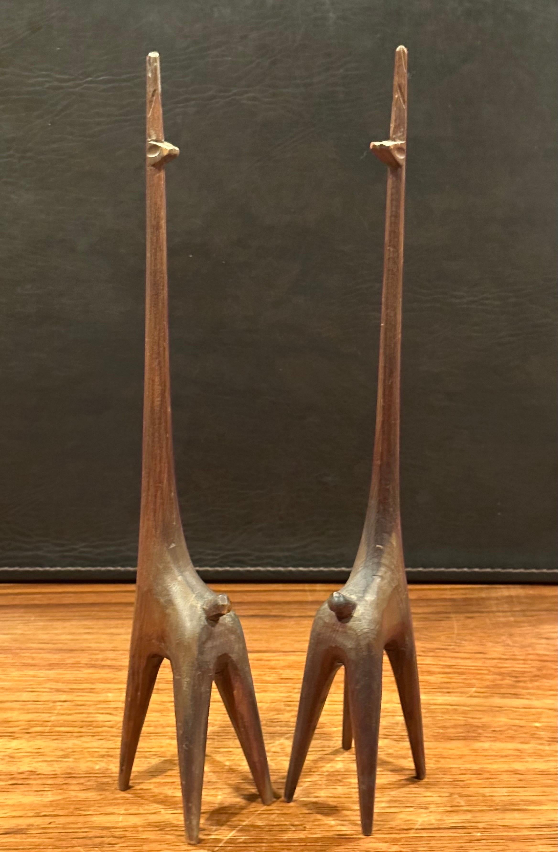 20th Century Pair of Modernist Carved Wood Giraffe Sculptures  For Sale