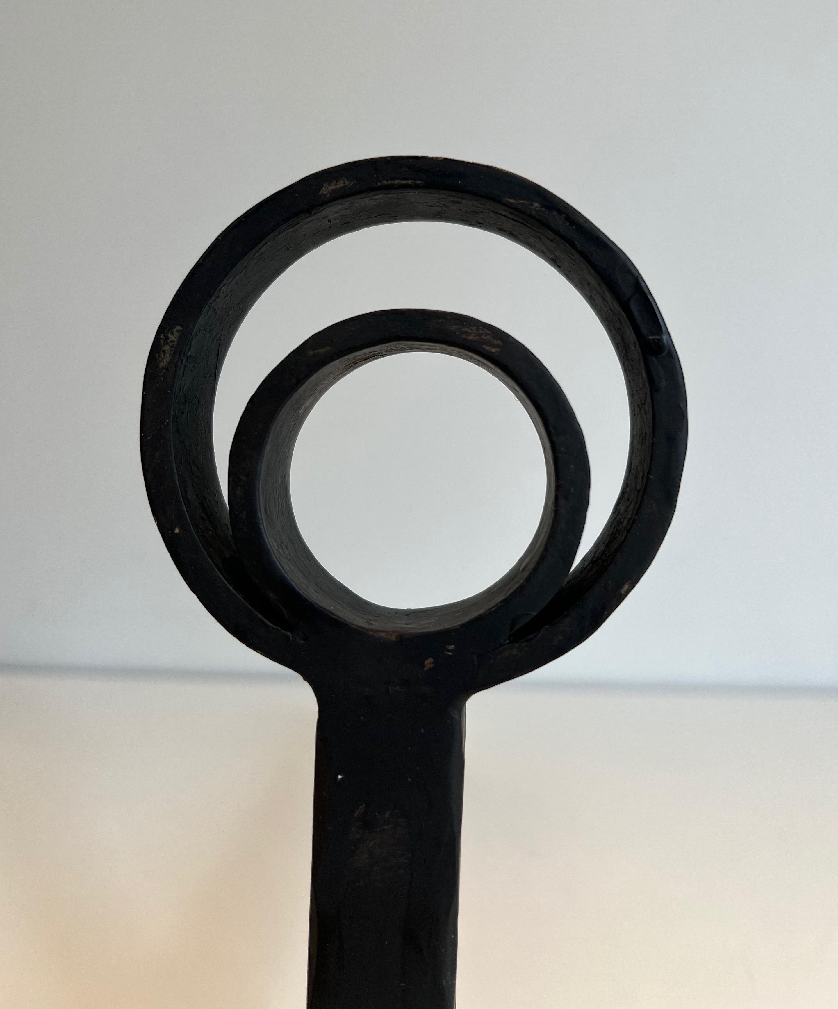 Pair of Modernist Cast Iron and Wrought Iron Andirons For Sale 6